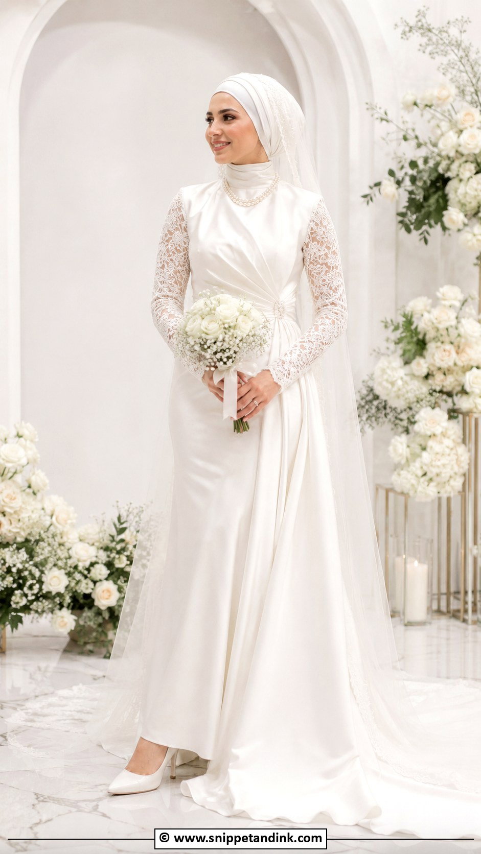 Lace Sleeve Muslim Wedding Dress - Snippet and Ink - 30 Muslim Wedding Dresses