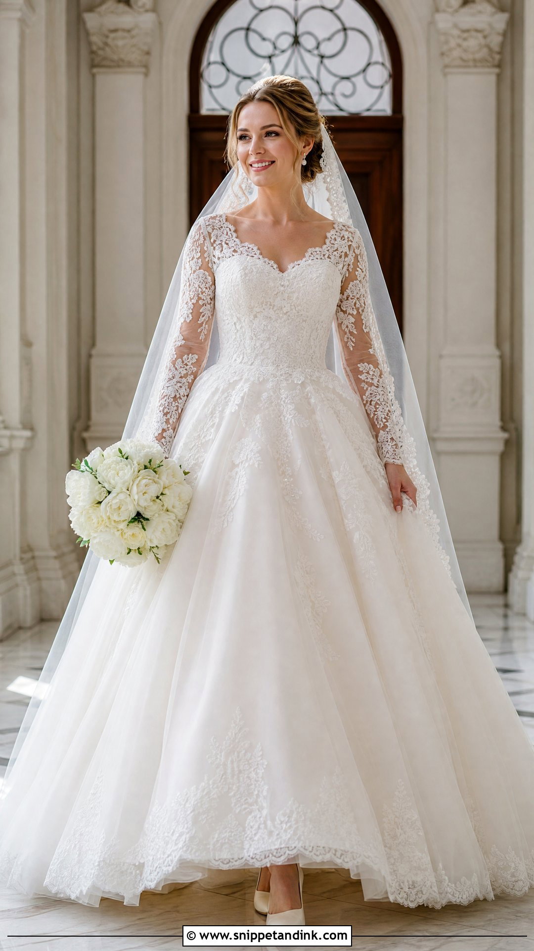 Lace Sleeve Poofy Princess Wedding Dress - Snippet and Ink - 20 Poofy Wedding Dress Princesses Ideas