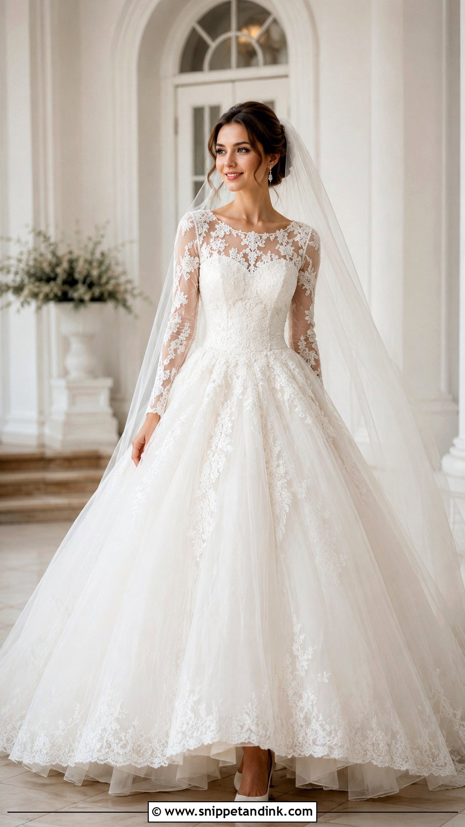 Lace Sleeve Princess Wedding Dress - Snippet and Ink - 25 Dream Princesses Wedding Dresses