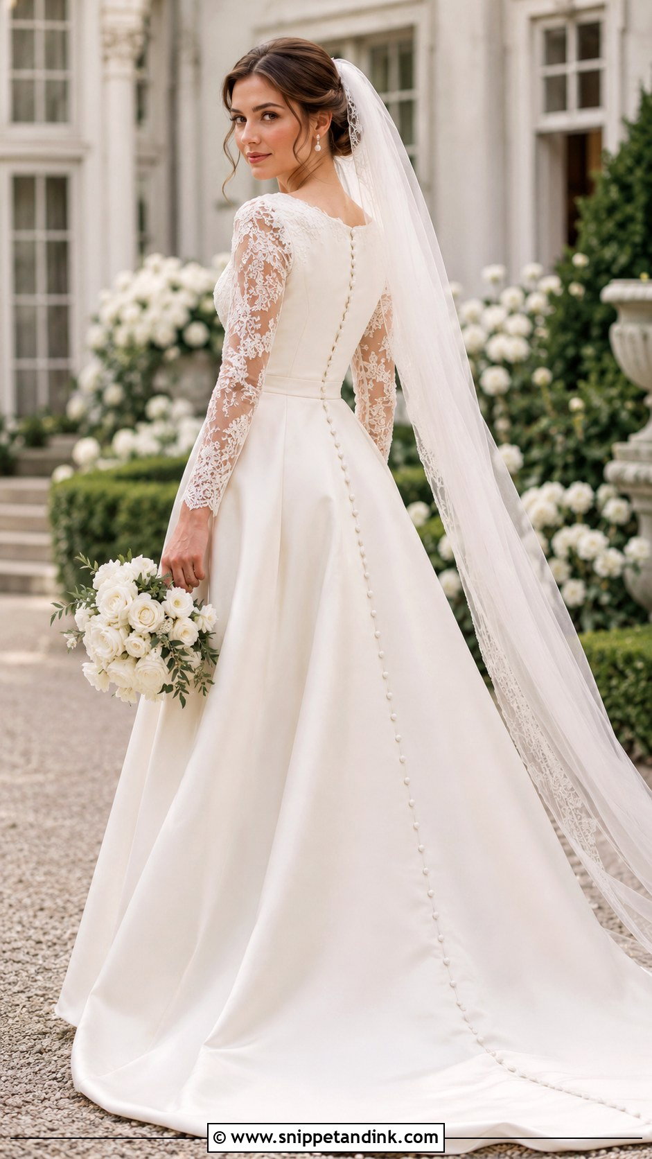 Lace Sleeve Satin Wedding Dress - Snippet and Ink - 25 Old Money Wedding Dresses