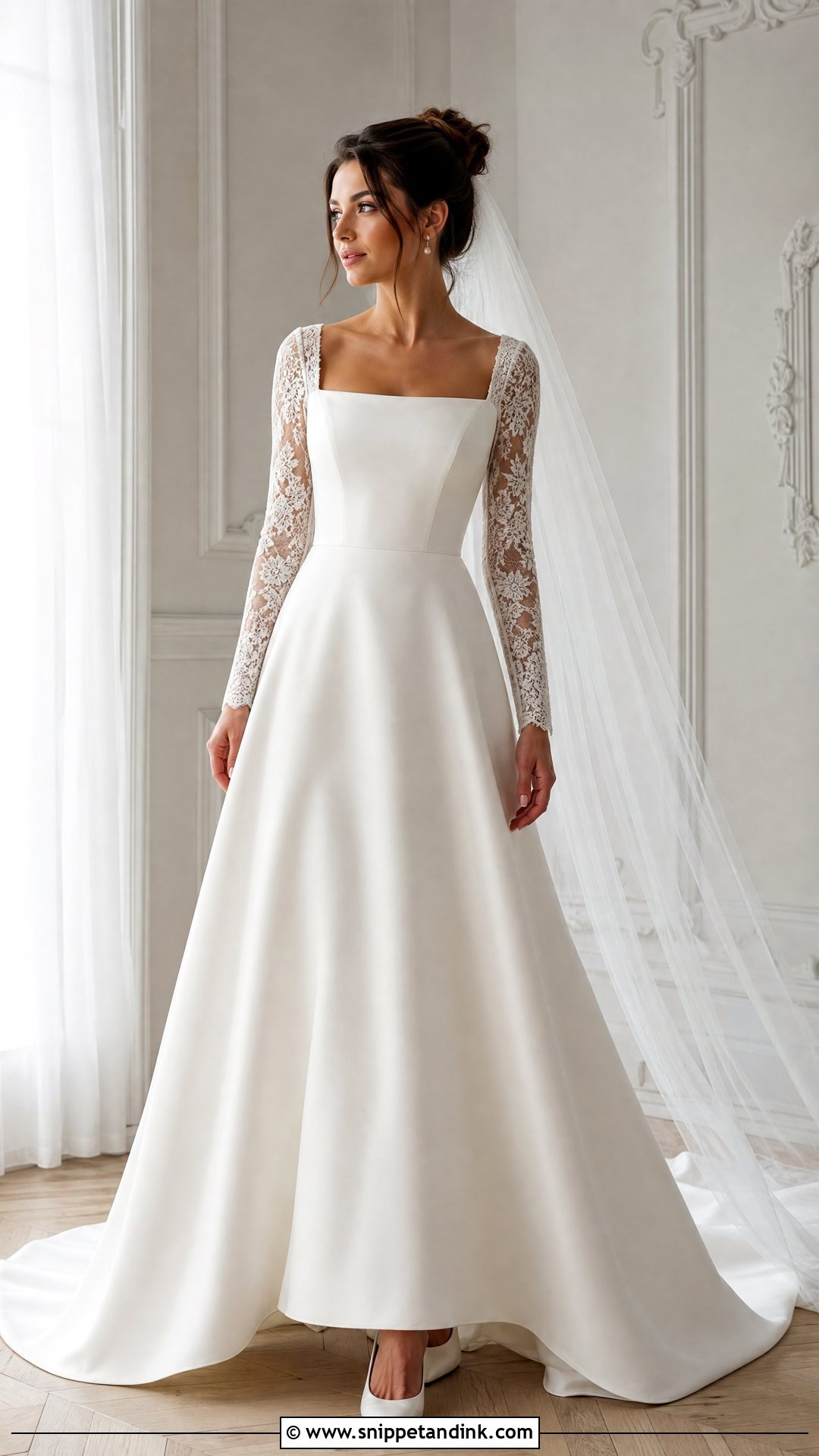 Lace Sleeve Square Neck Wedding Dress - Snippet and Ink - 25 Lace Sleeves Wedding Dress