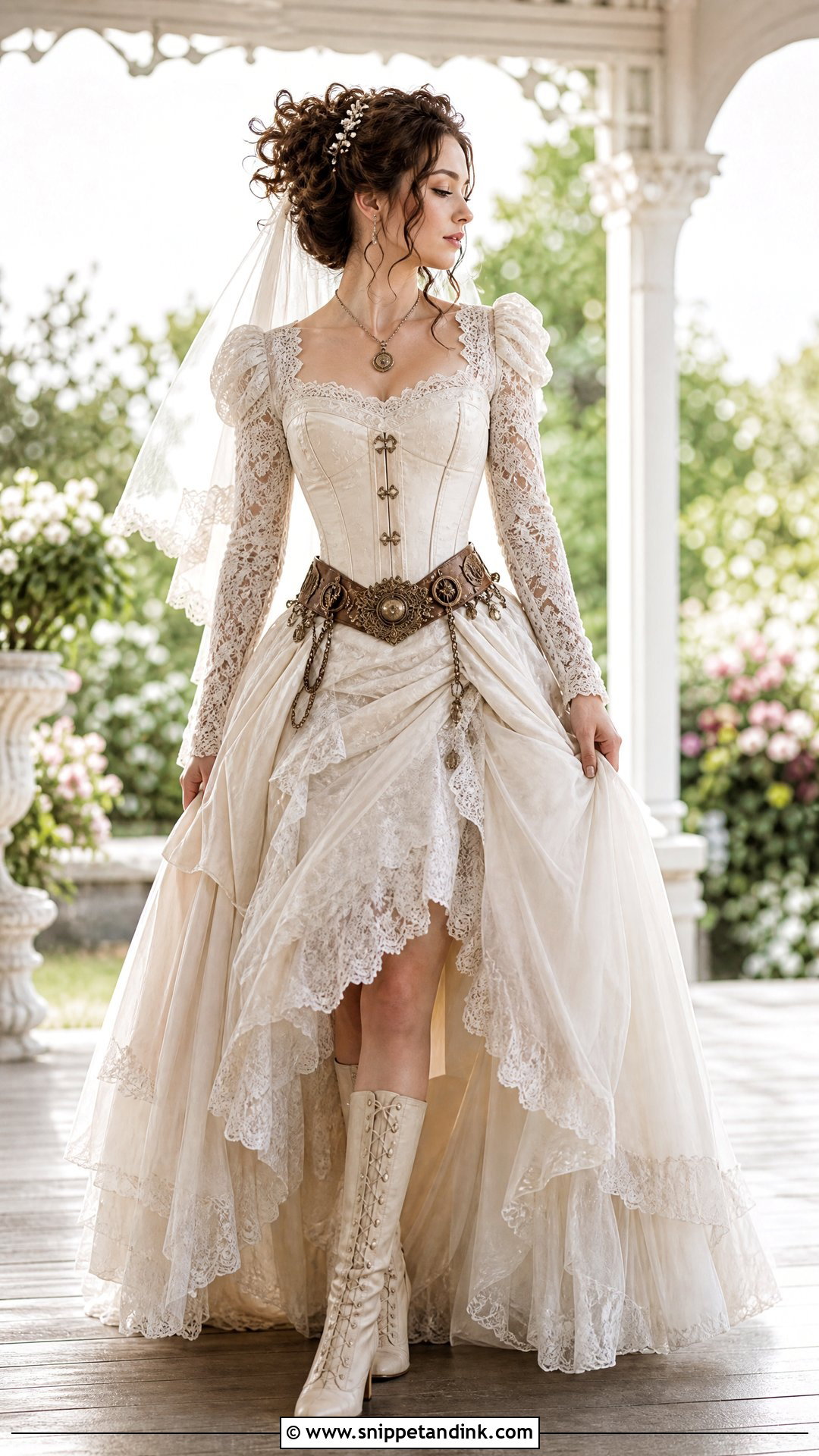 Lace Sleeve Steampunk Wedding Dress - Snippet and Ink - 25 Steampunk Wedding Dress Ideas