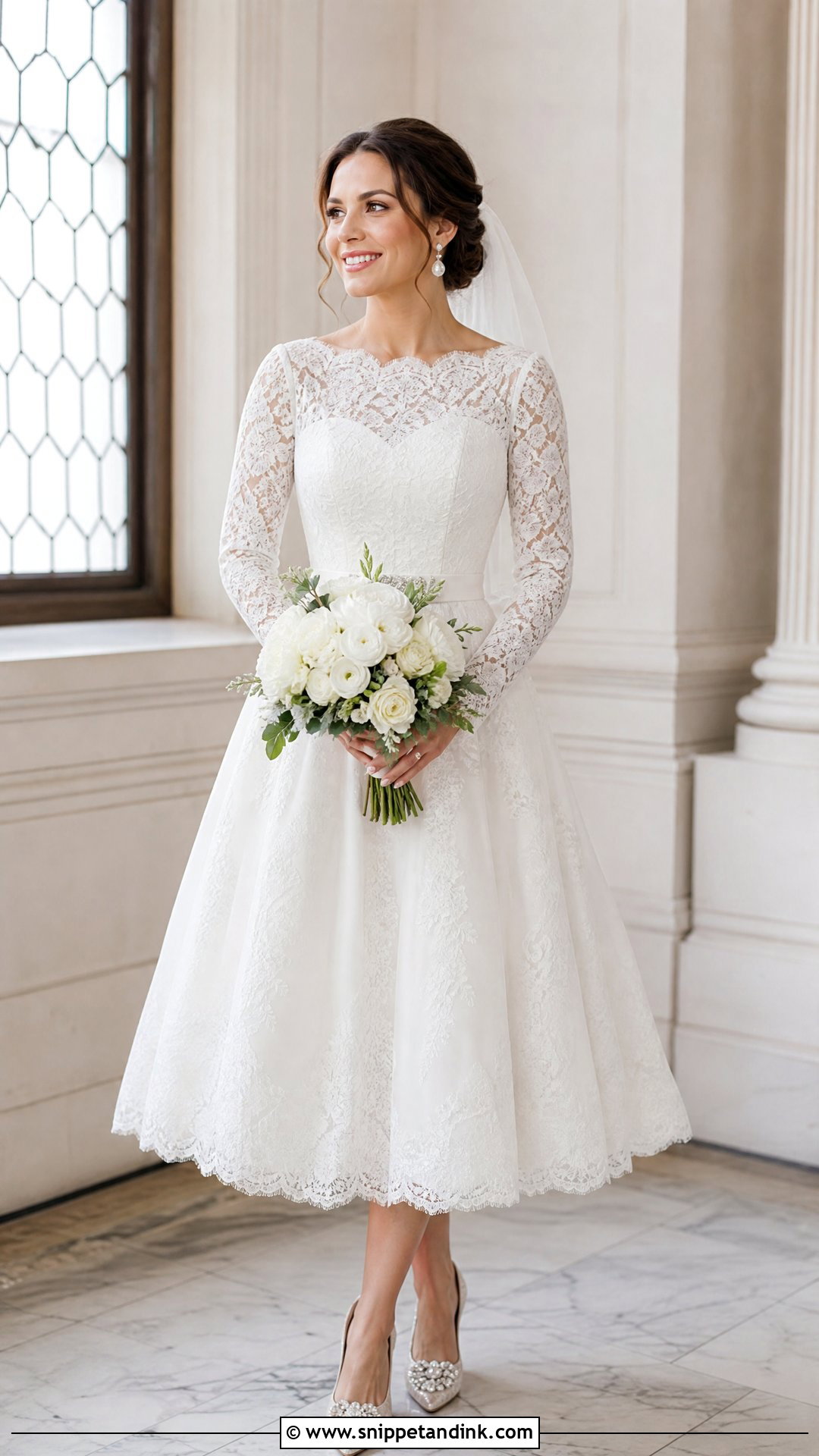 Lace Sleeve Tea Length Wedding Dress - Snippet and Ink - 25 Lace Sleeves Wedding Dress