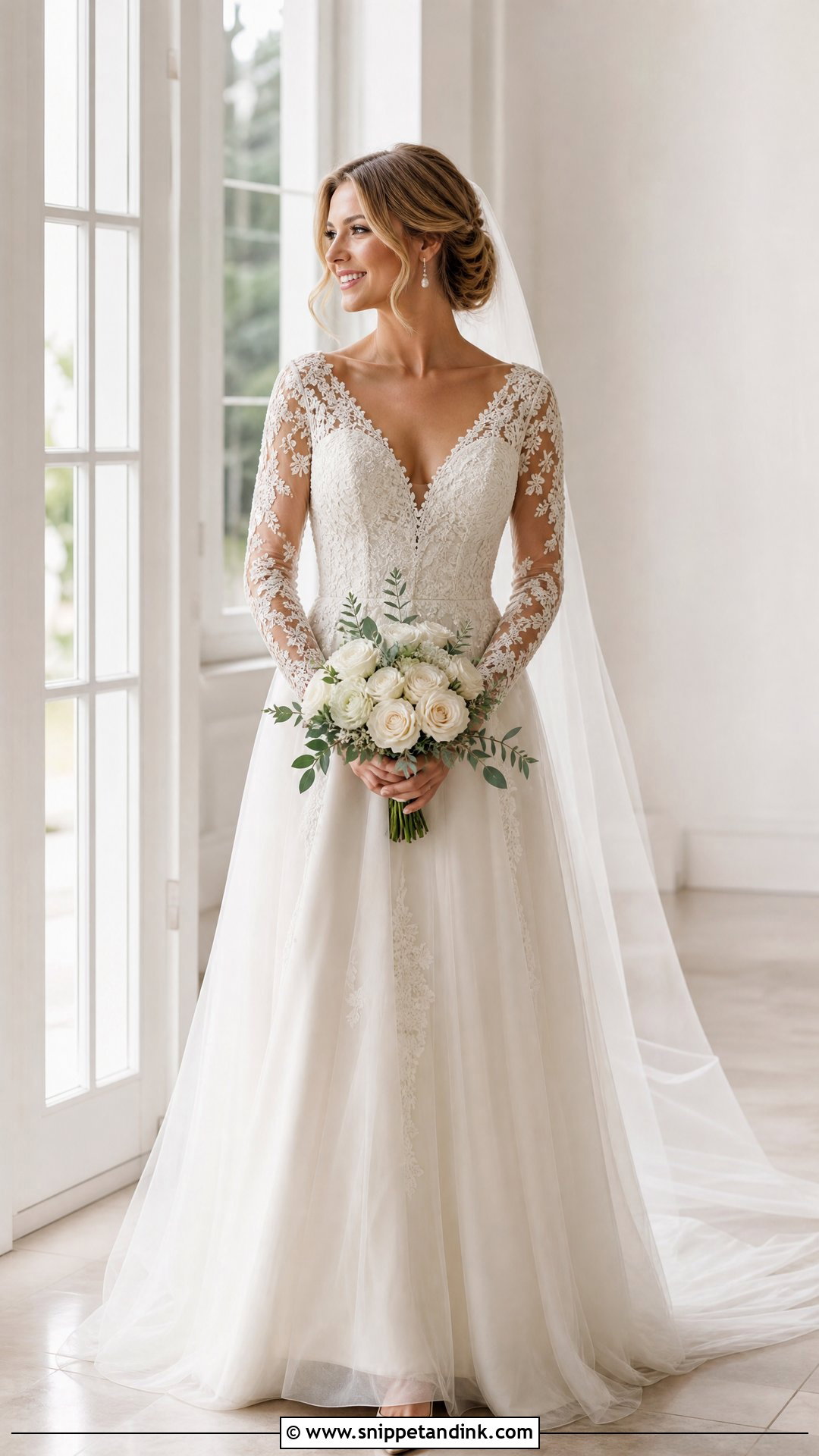 Lace Sleeve V Neck Wedding Dress - Snippet and Ink - 25 Lace Sleeves Wedding Dress