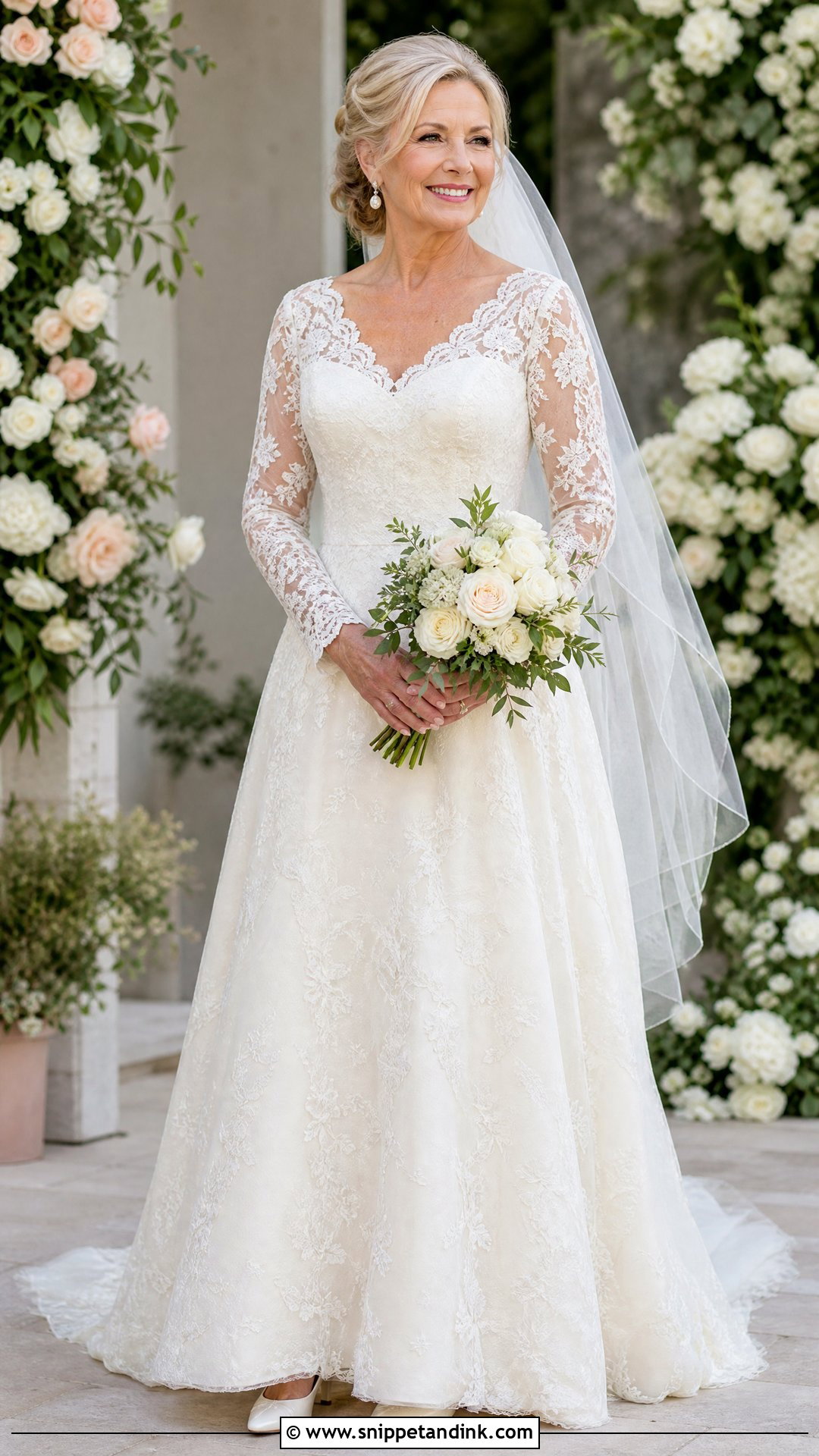 Lace Sleeve Wedding Dress - Snippet and Ink - 25 Over 50 Bride Wedding Dresses