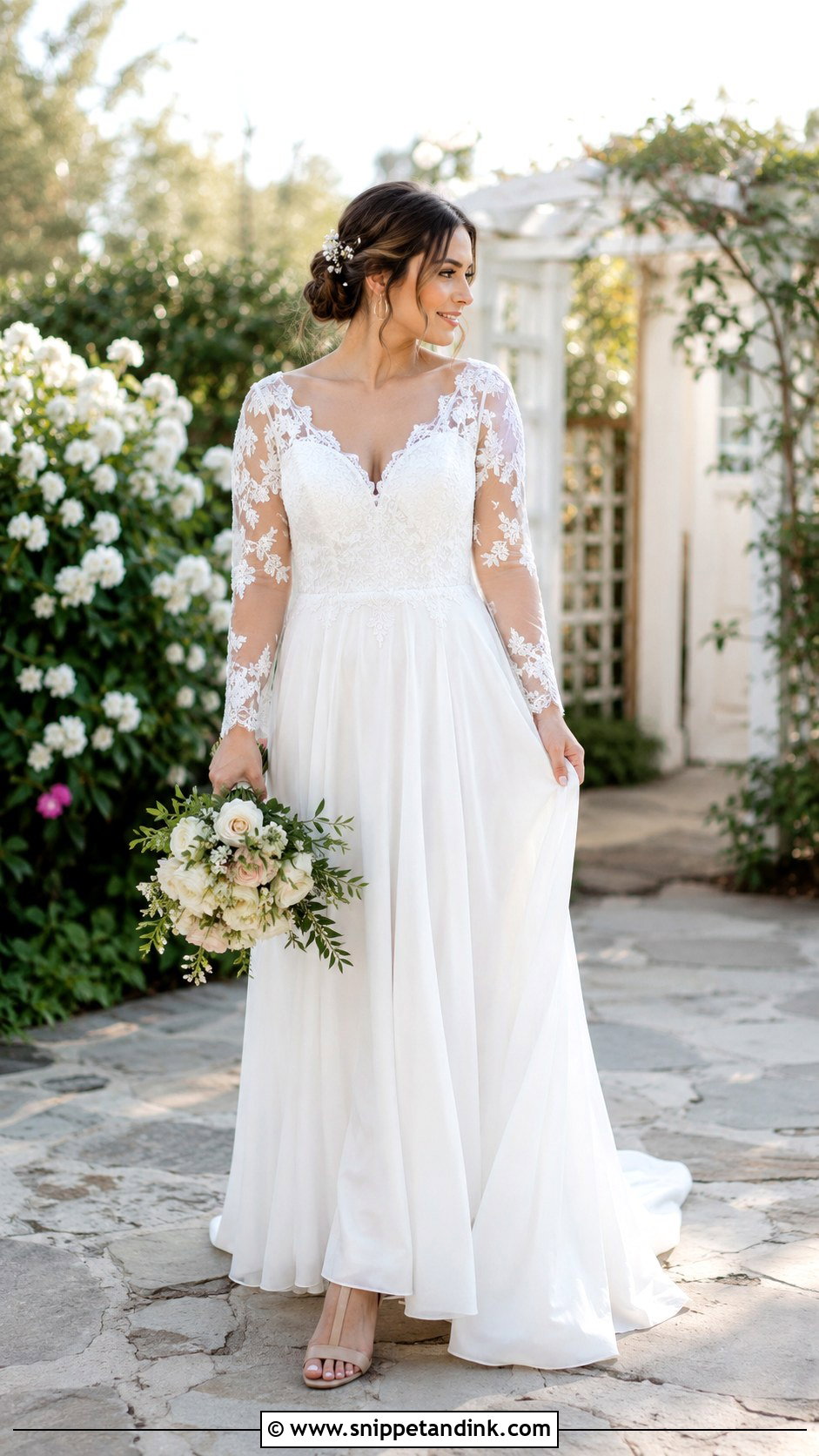 Lace Sleeve Wedding Dress For Mid Size Bride - Snippet and Ink - 25 Mid Size Bride Ideas