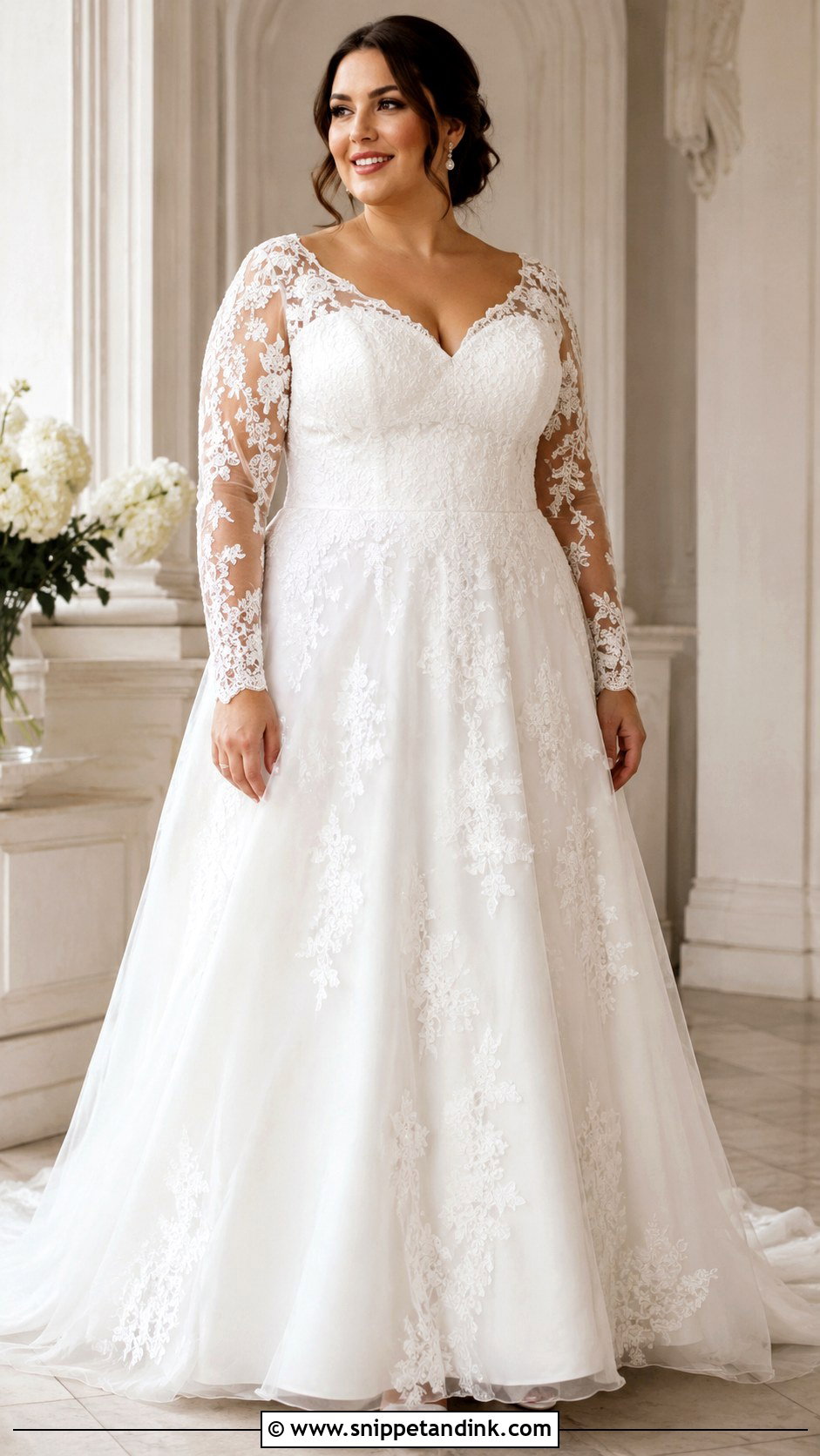 Lace Sleeve Wedding Dress For Plus Size Brides - Snippet and Ink - 25 Lace Sleeves Wedding Dresses