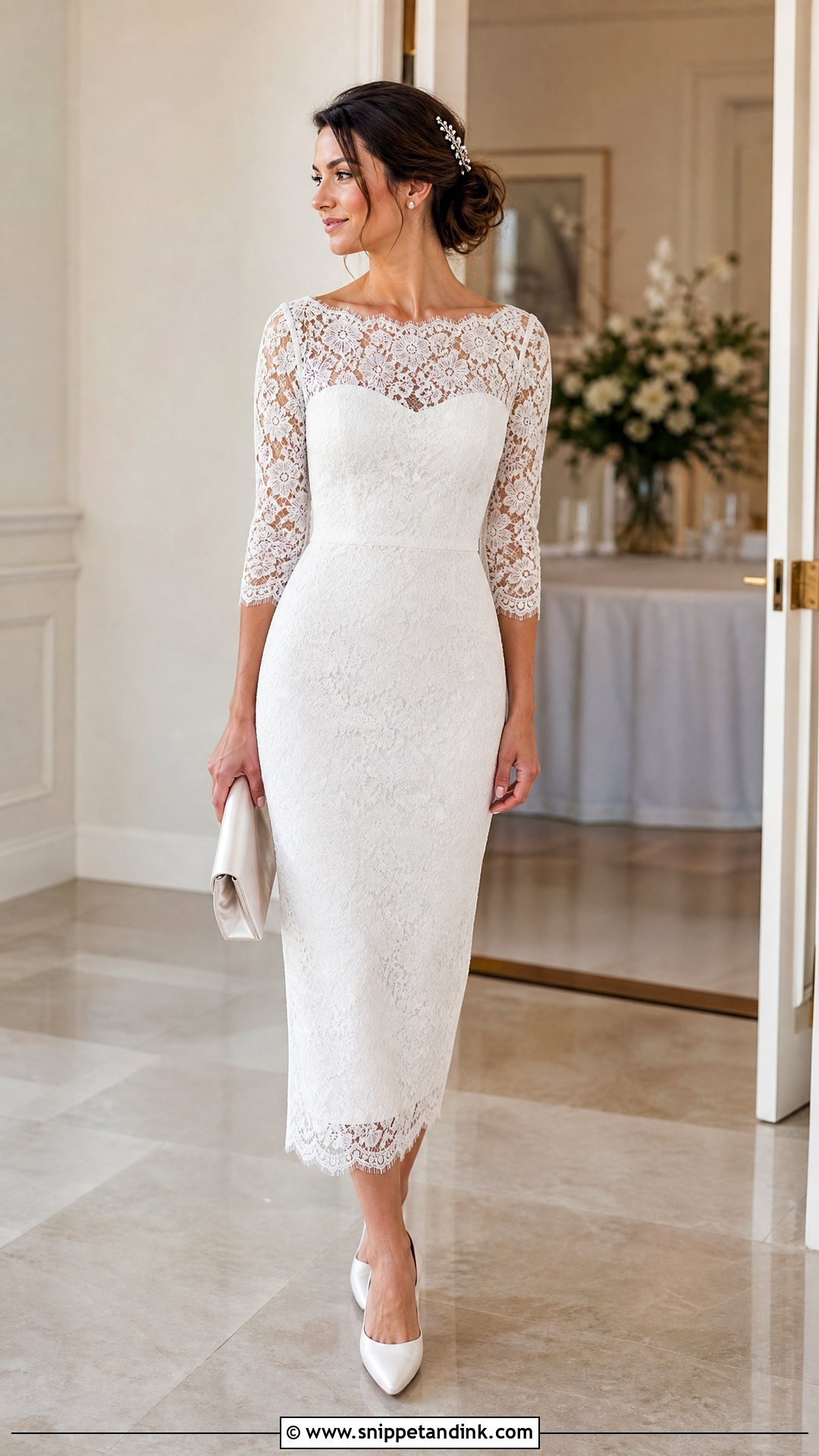 Lace Sleeve Wedding Dress With Low Heels - Snippet and Ink - 20 Second Marriage Wedding Dresses