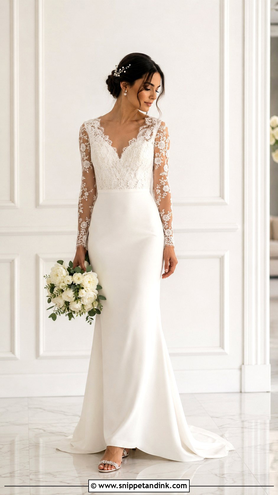 Lace Sleeve Wedding Dress With Pearl Details - Snippet and Ink - 25 Lace Sleeves Wedding Dresses