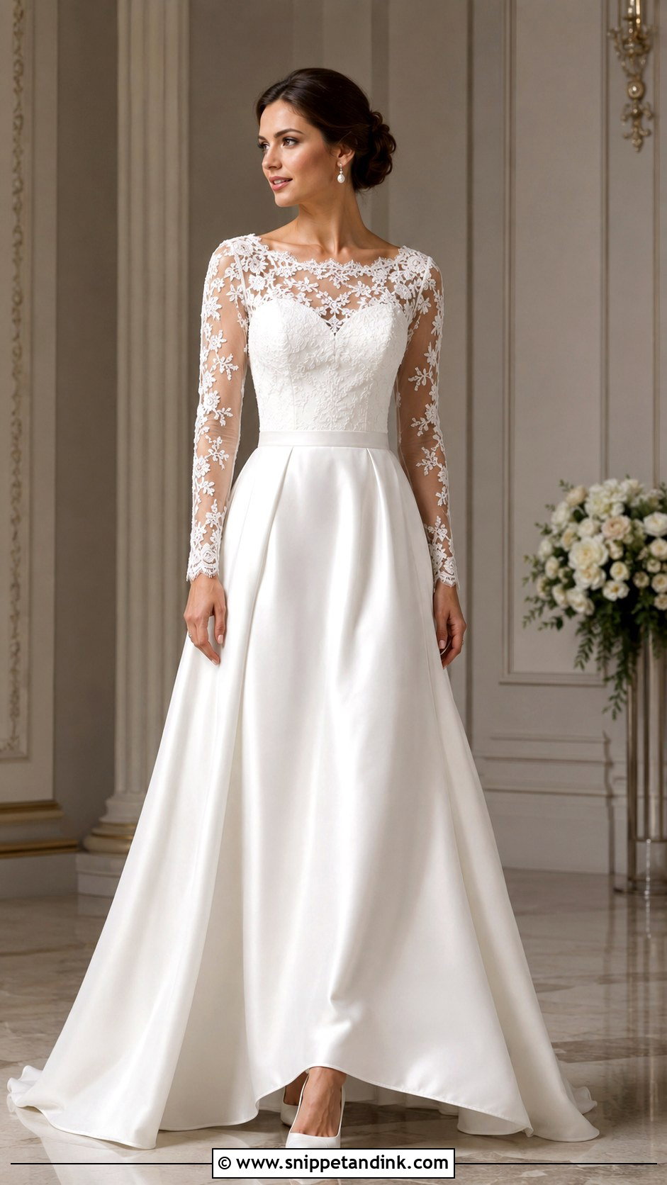 Lace Sleeve Wedding Dress With Satin Skirt - Snippet and Ink - 25 Lace Sleeves Wedding Dresses