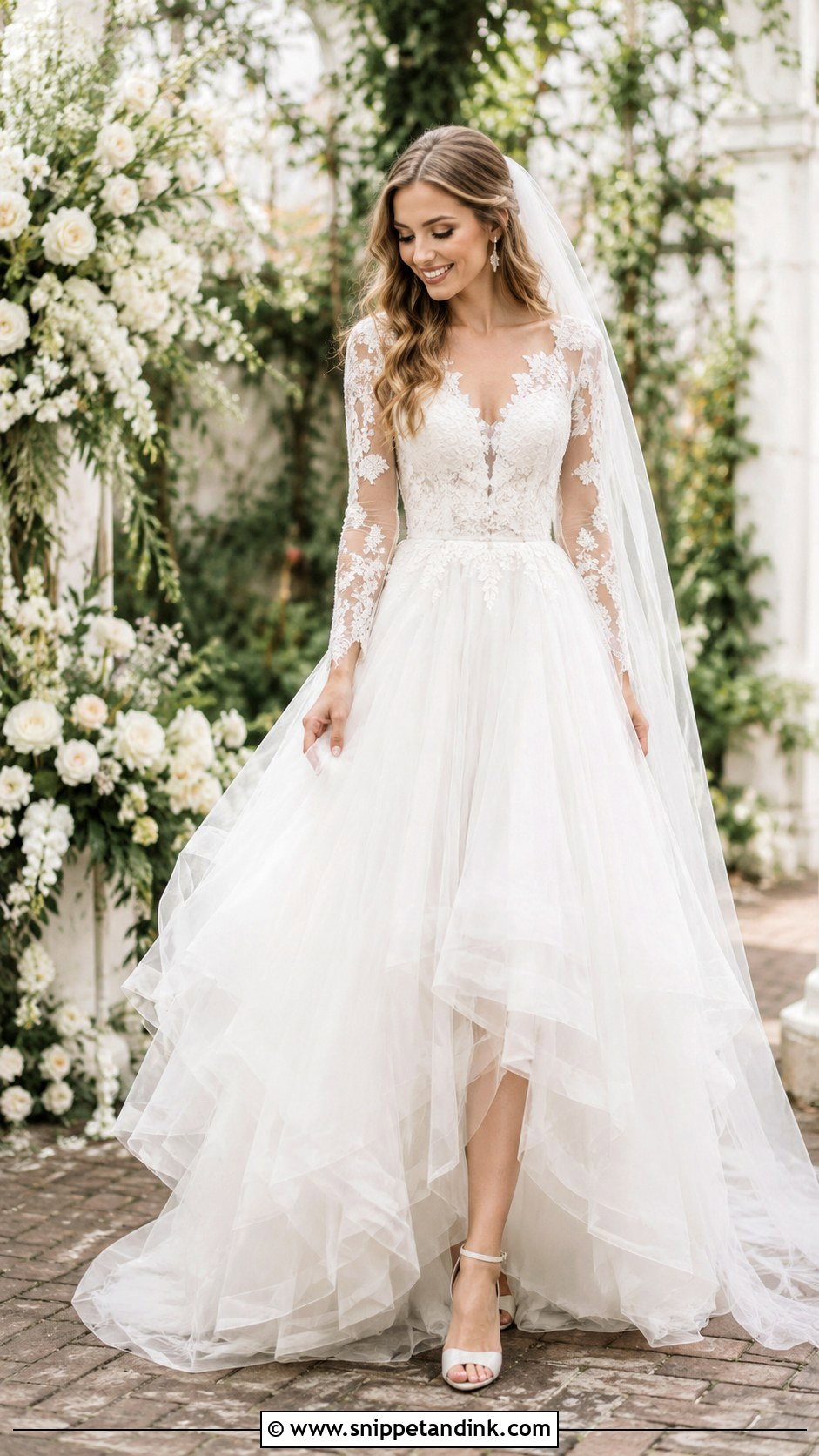 Lace Sleeve Wedding Dress With Tulle Skirt - Snippet and Ink - 25 Lace Sleeves Wedding Dresses