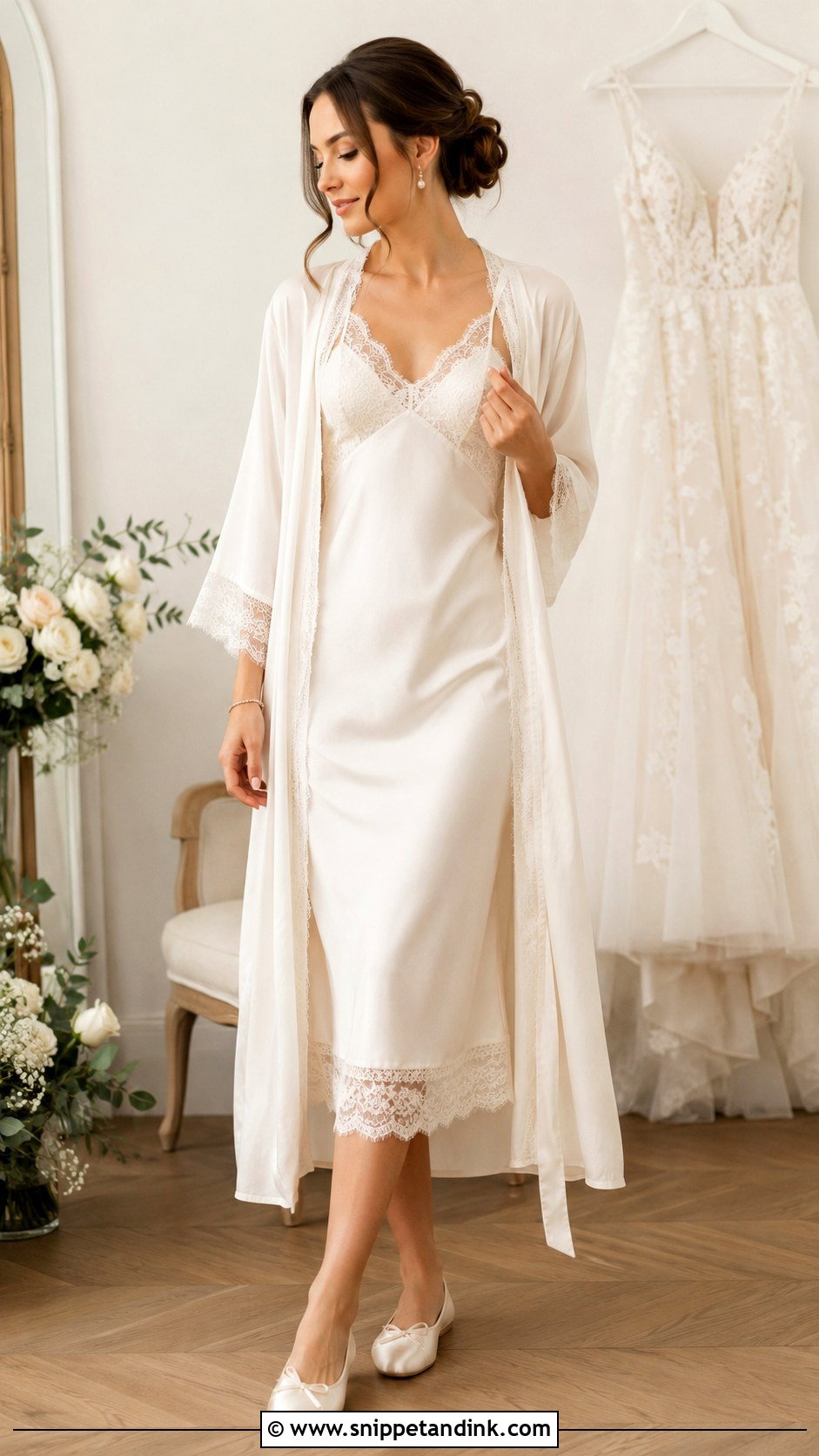Lace Slip Dress And Robe Wedding Morning Outfit - Snippet and Ink - 20 Morning of Wedding Outfit Ideas