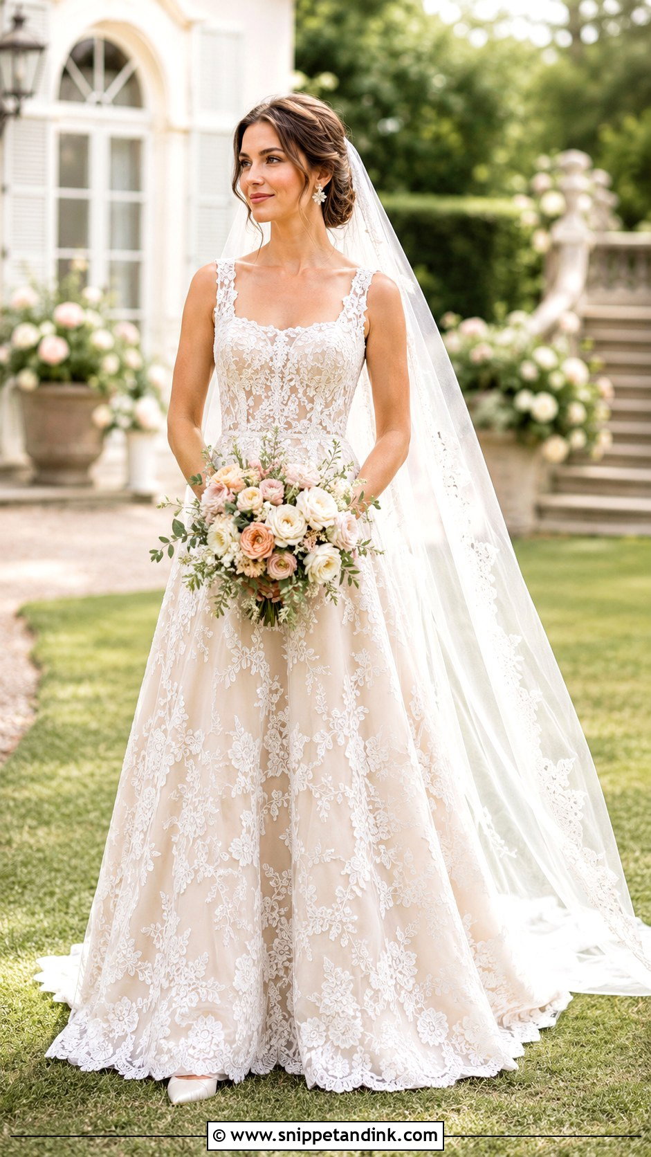 Lace Square Neck A Line Wedding Dress - Snippet and Ink - 20 Square Neck a Line Wedding Dress Ideas