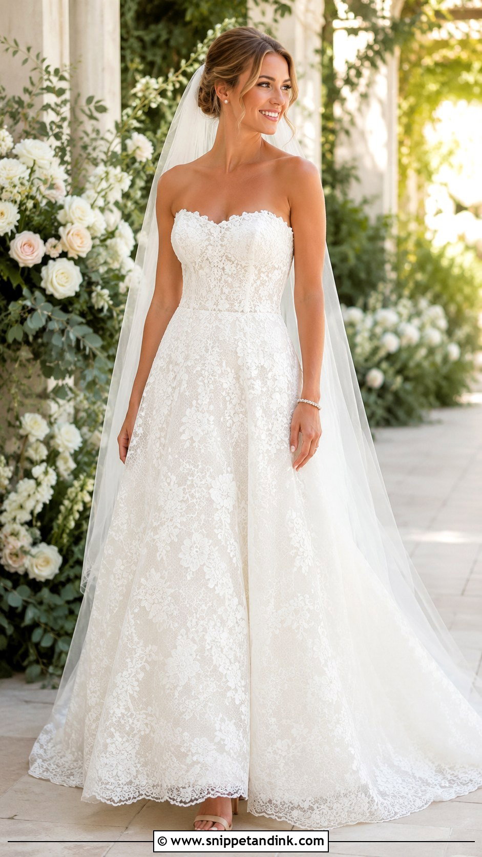 Lace Strapless A Line Wedding Dress - Snippet and Ink - 25 Lace Strapless Wedding Dress Ideas