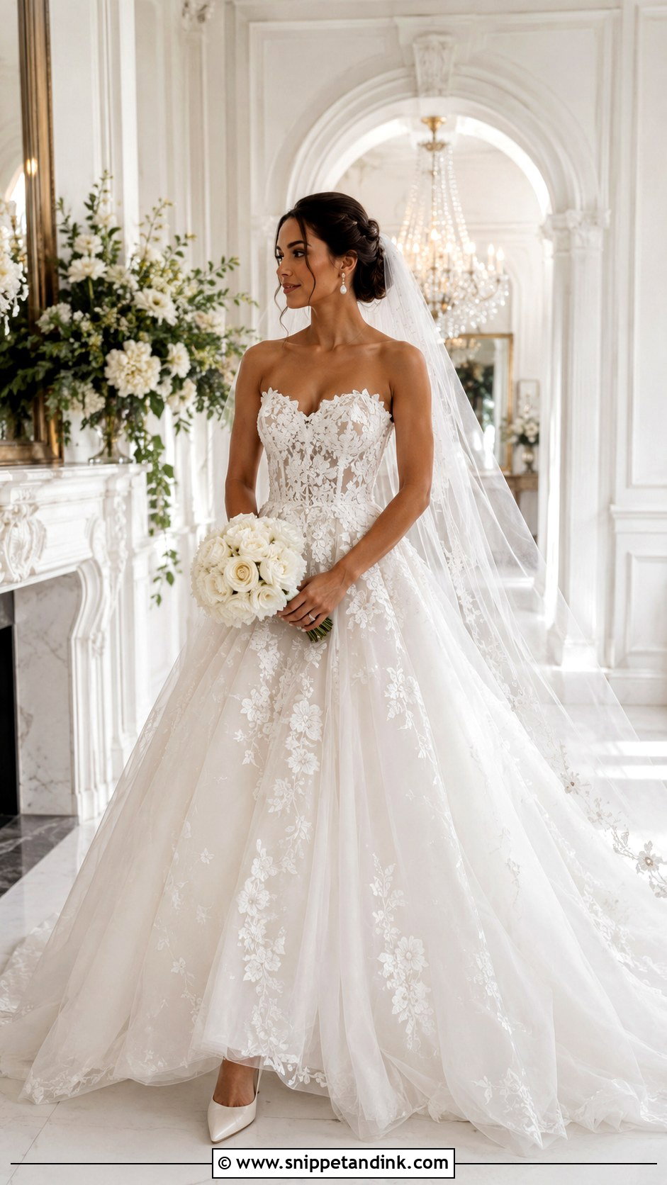 Lace Strapless Ball Gown Wedding Dress - Snippet and Ink - 25 Lace Strapless Wedding Dress Ideas