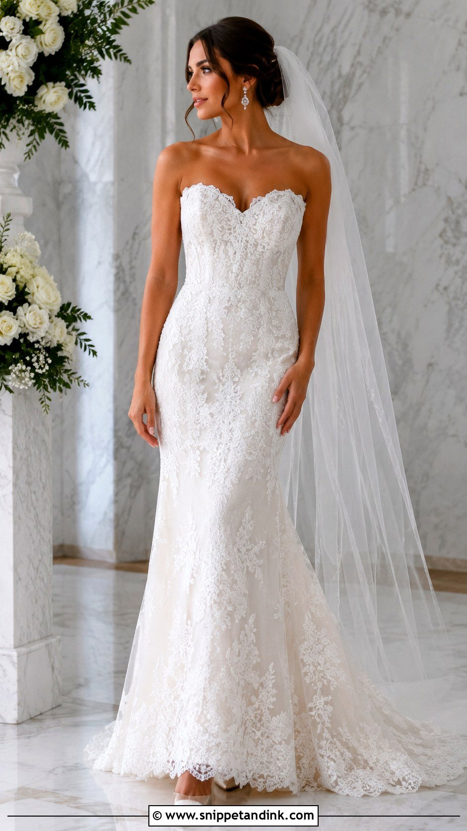 Lace Strapless Fit And Flare Wedding Dress - Snippet and Ink - 25 Lace Strapless Wedding Dress Ideas