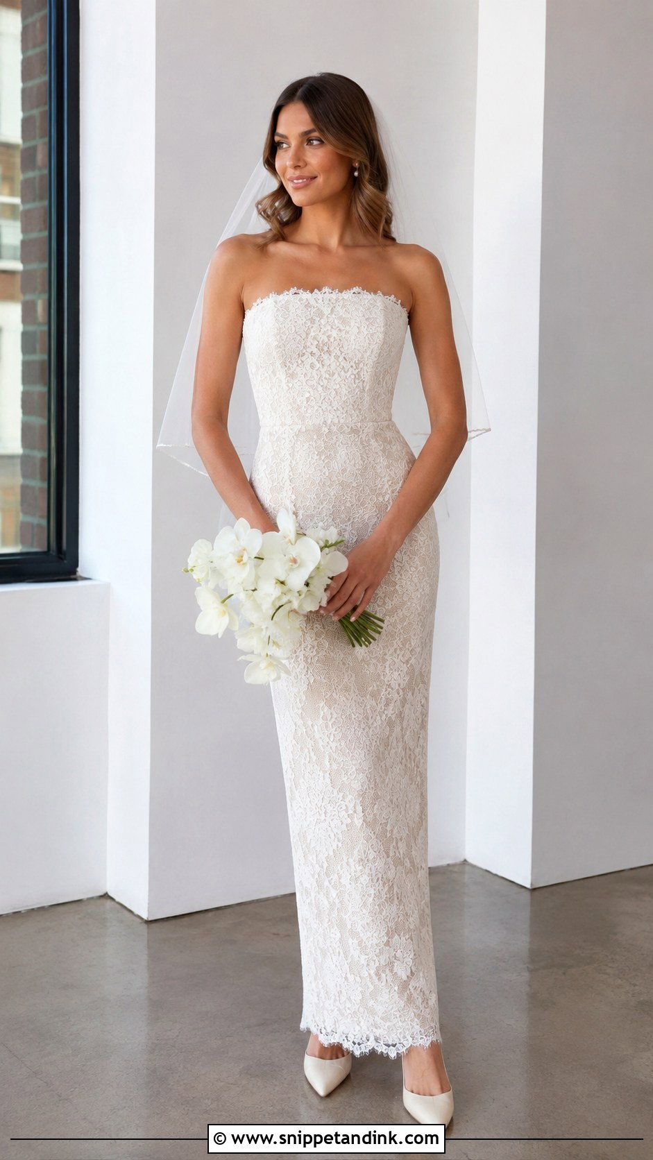 Lace Strapless Sheath Wedding Dress - Snippet and Ink - 25 Lace Strapless Wedding Dress Ideas