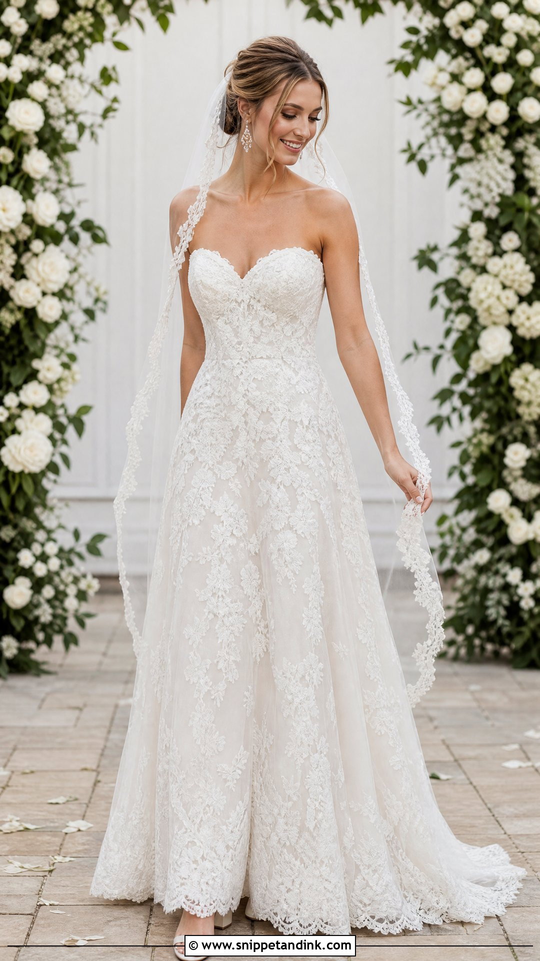 Lace Strapless Sweetheart A Line Wedding Dress - Snippet and Ink - 20 Strapless Sweetheart Wedding Dress Ideas