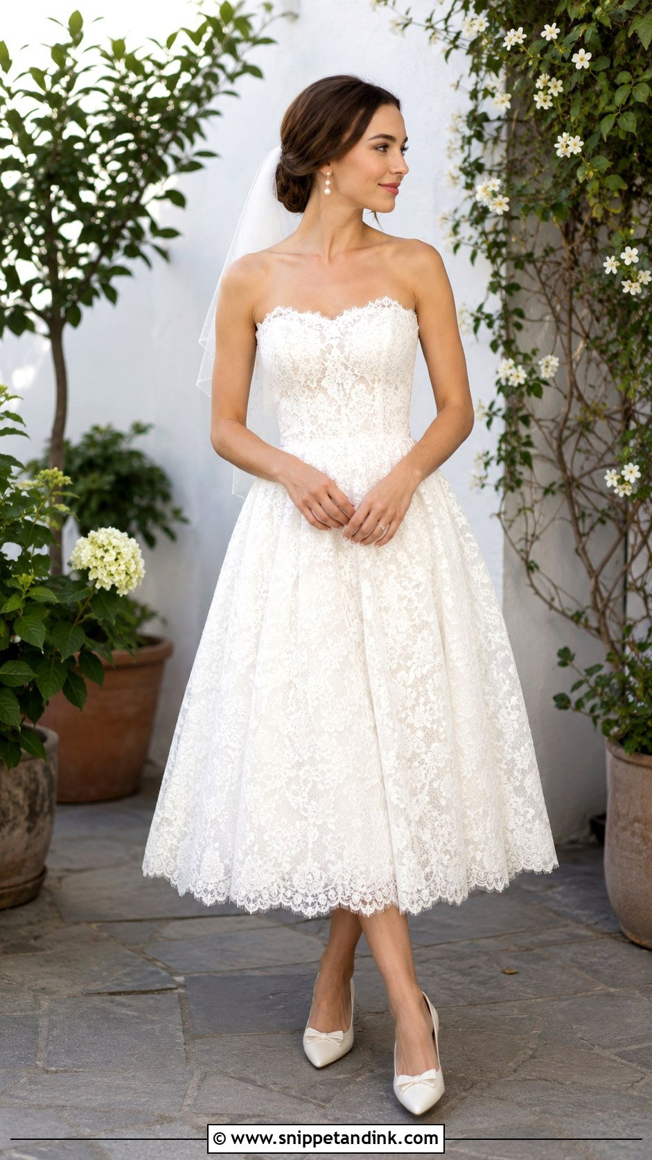 Lace Strapless Tea Length Wedding Dress - Snippet and Ink - 25 Lace Strapless Wedding Dress Ideas