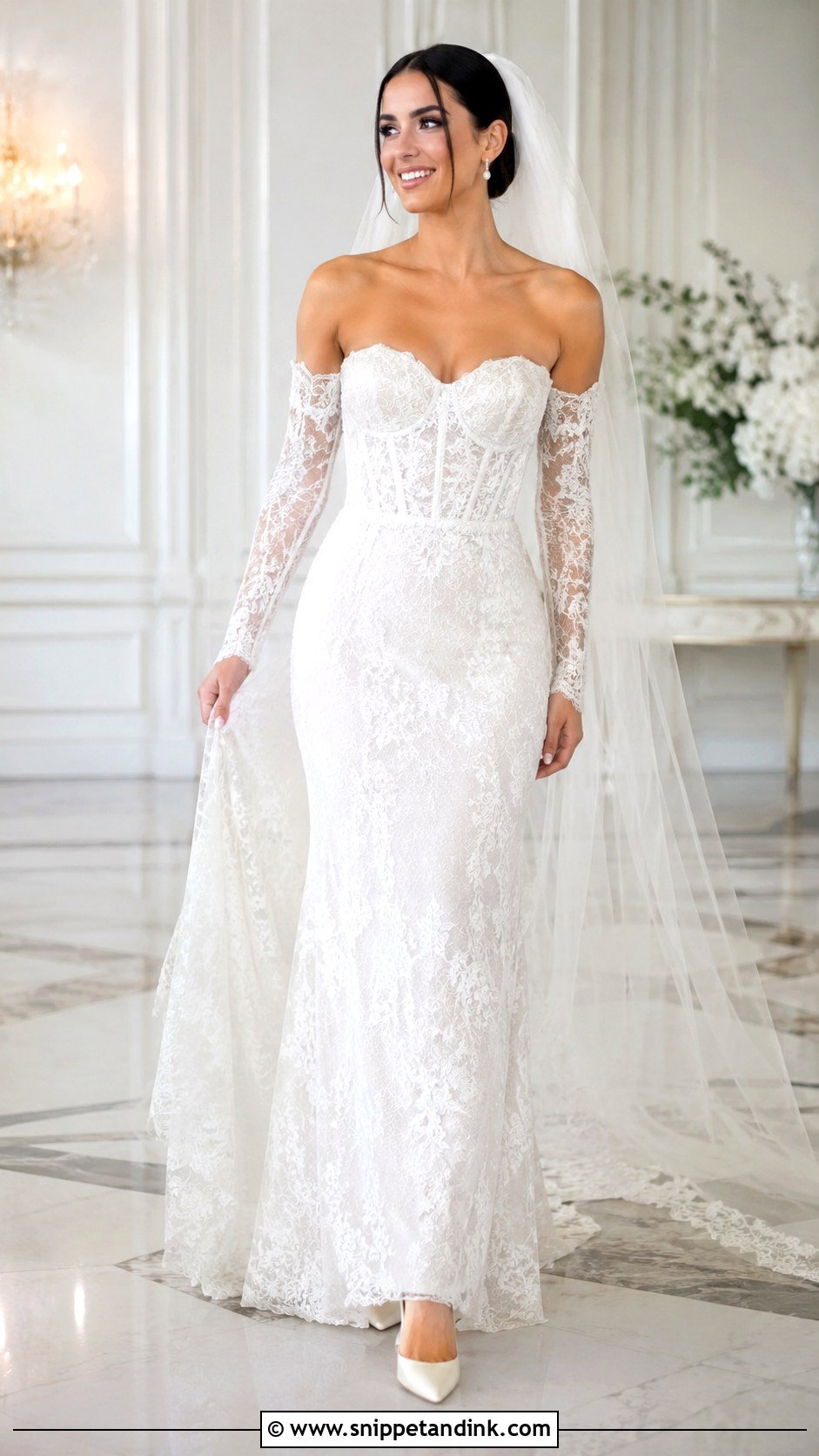 Lace Strapless Wedding Dress With Detachable Sleeves - Snippet and Ink - 25 Lace Strapless Wedding Dress Ideas