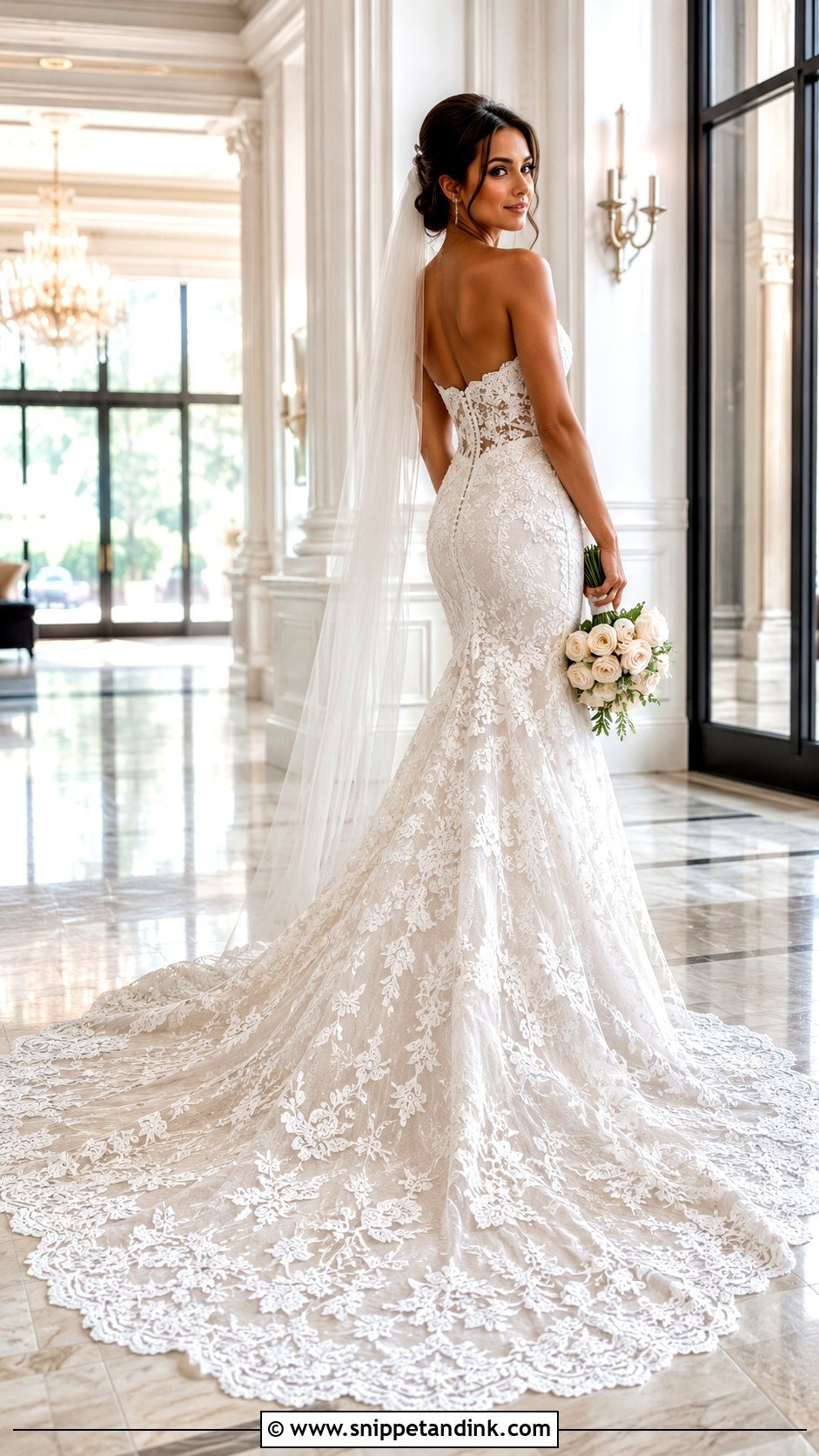Lace Strapless Wedding Dress With Long Train - Snippet and Ink - 25 Lace Strapless Wedding Dress Ideas