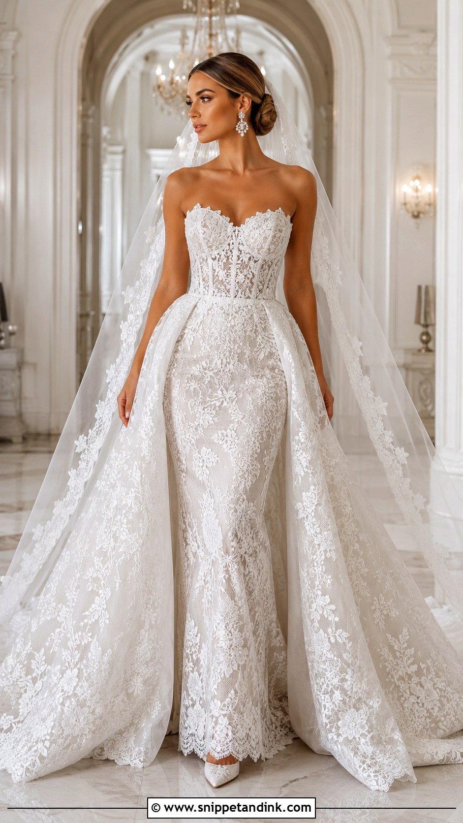 Lace Strapless Wedding Dress With Overskirt - Snippet and Ink - 25 Lace Strapless Wedding Dress Ideas
