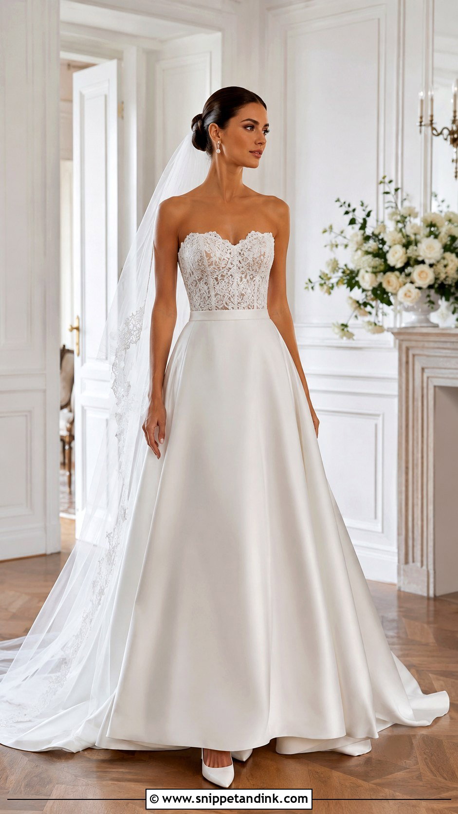 Lace Strapless Wedding Dress With Satin Skirt - Snippet and Ink - 25 Lace Strapless Wedding Dress Ideas
