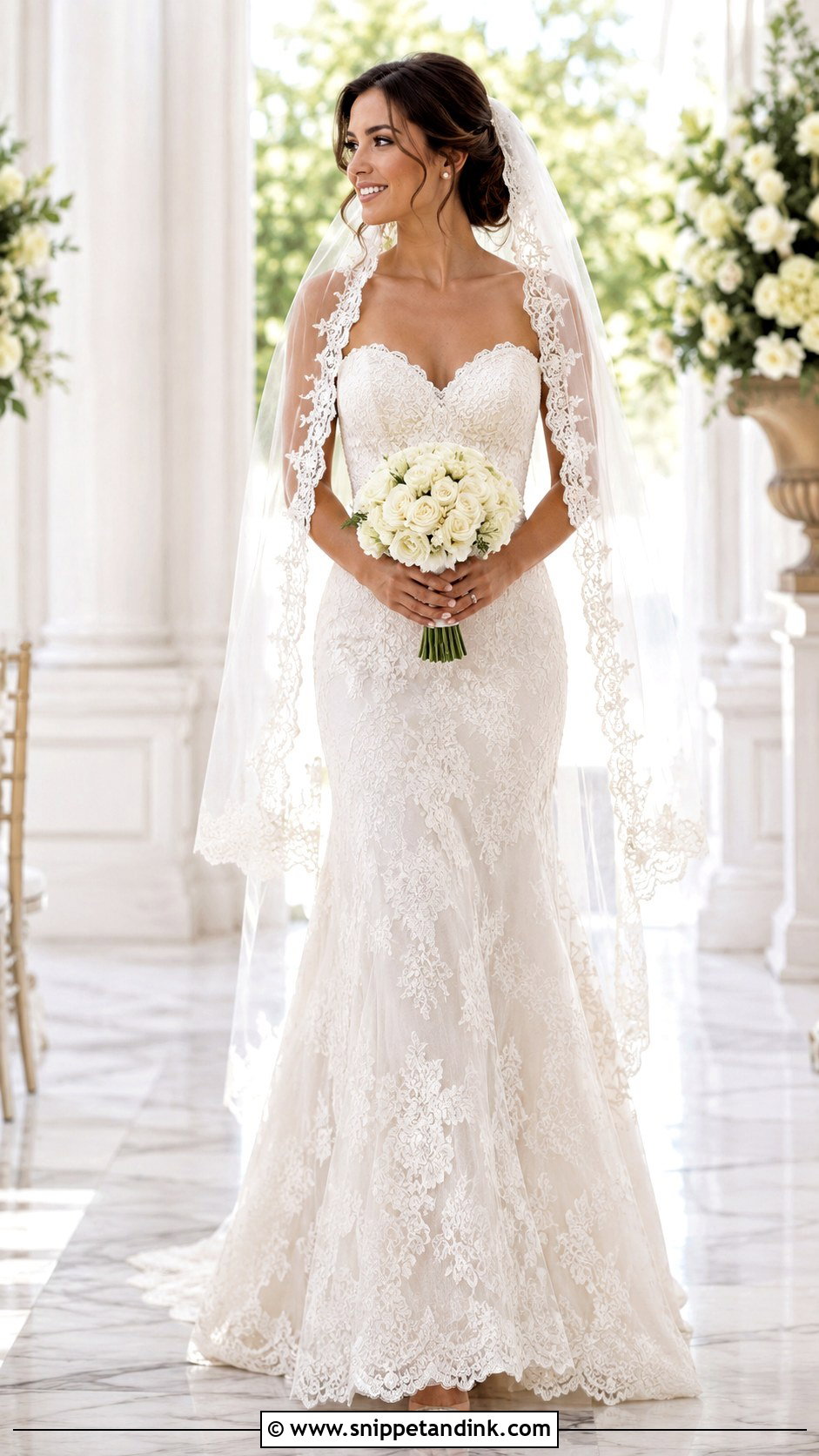 Lace Strapless Wedding Dress With Scalloped Hem - Snippet and Ink - 25 Lace Strapless Wedding Dress Ideas