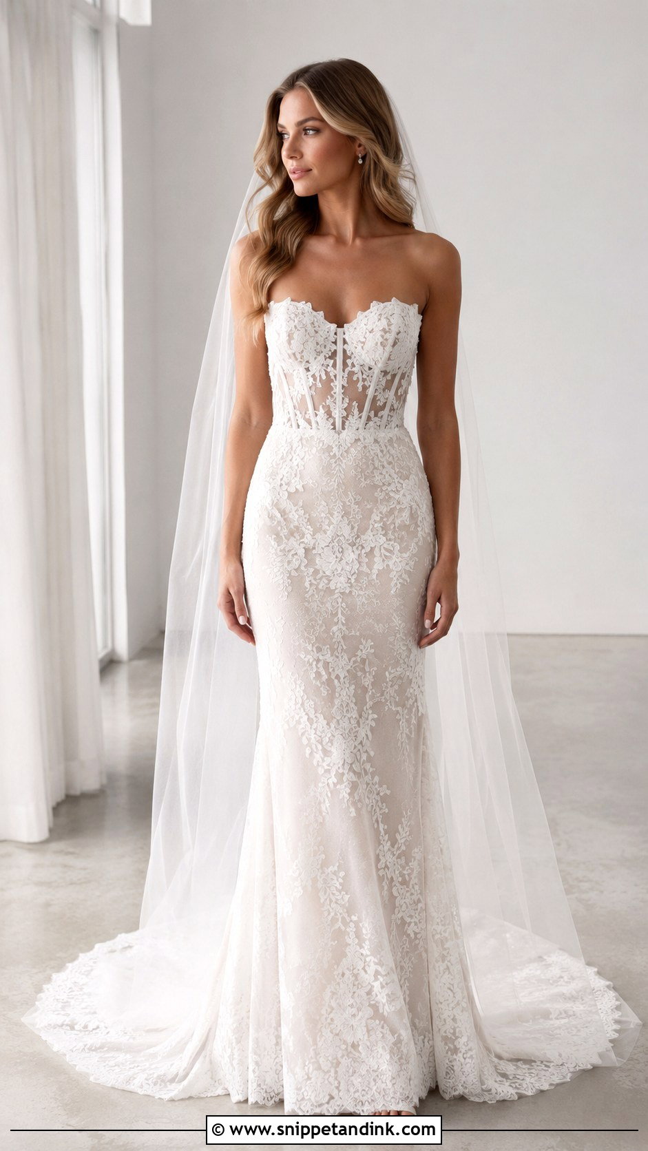 Lace Strapless Wedding Dress With Sheer Bodice - Snippet and Ink - 25 Lace Strapless Wedding Dress Ideas
