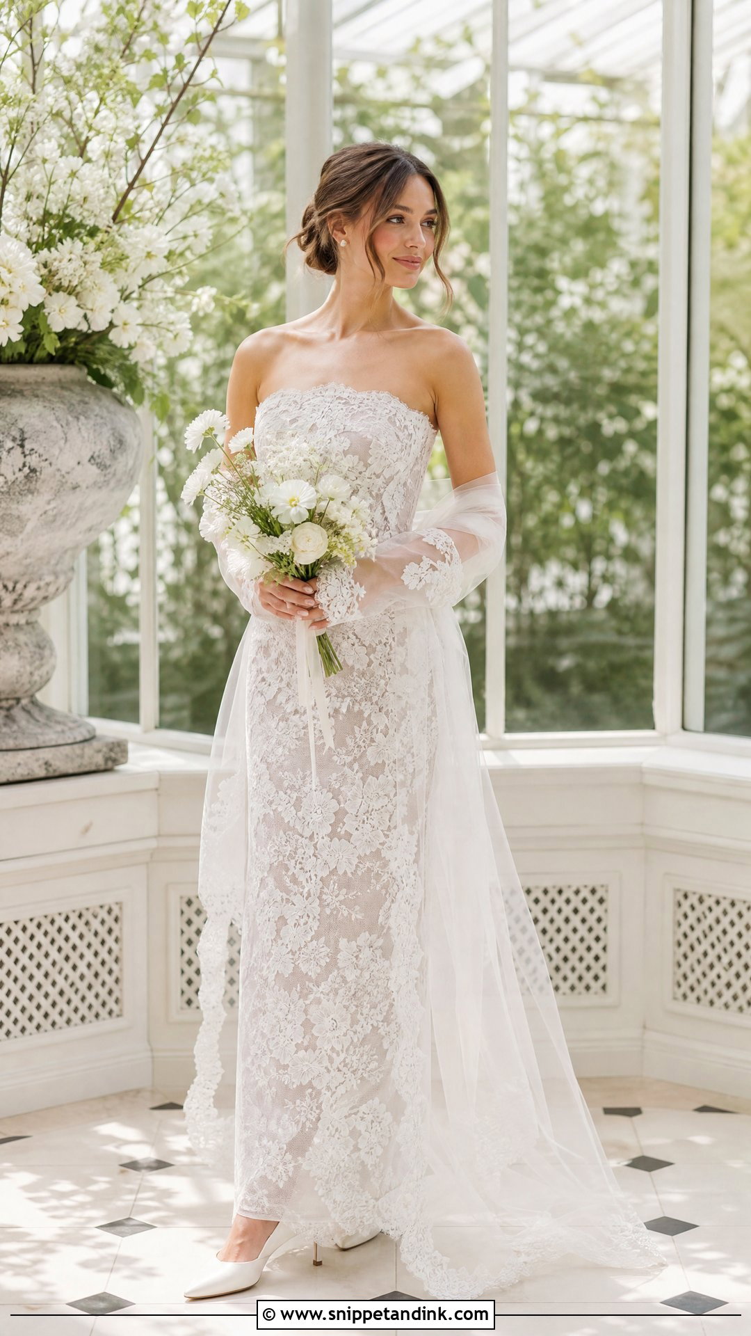 Lace Strapless Wedding Dress With Sheer Scarf - Snippet and Ink - 20 Strapless Wedding Dress with Scarf Ideas