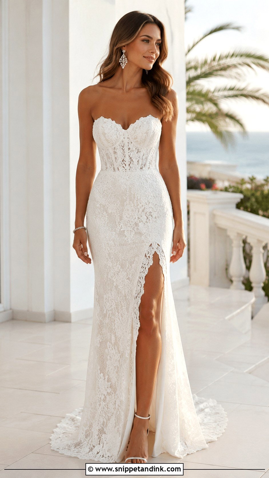 Lace Strapless Wedding Dress With Slit - Snippet and Ink - 25 Lace Strapless Wedding Dress Ideas