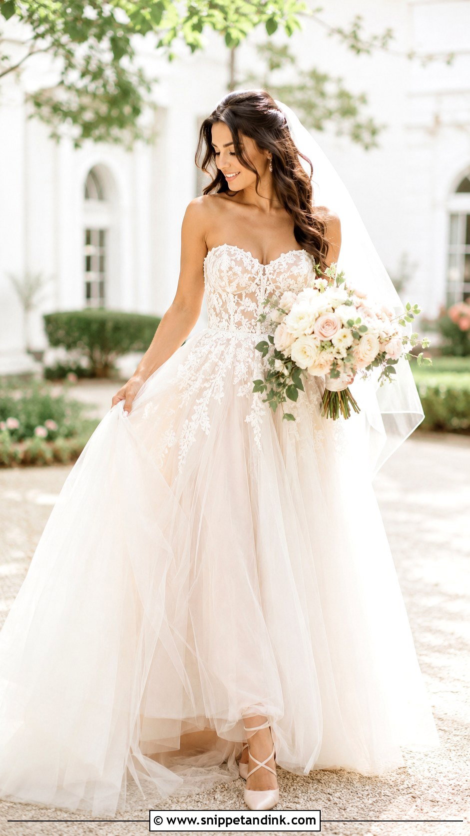 Lace Strapless Wedding Dress With Tulle Skirt - Snippet and Ink - 25 Lace Strapless Wedding Dress Ideas