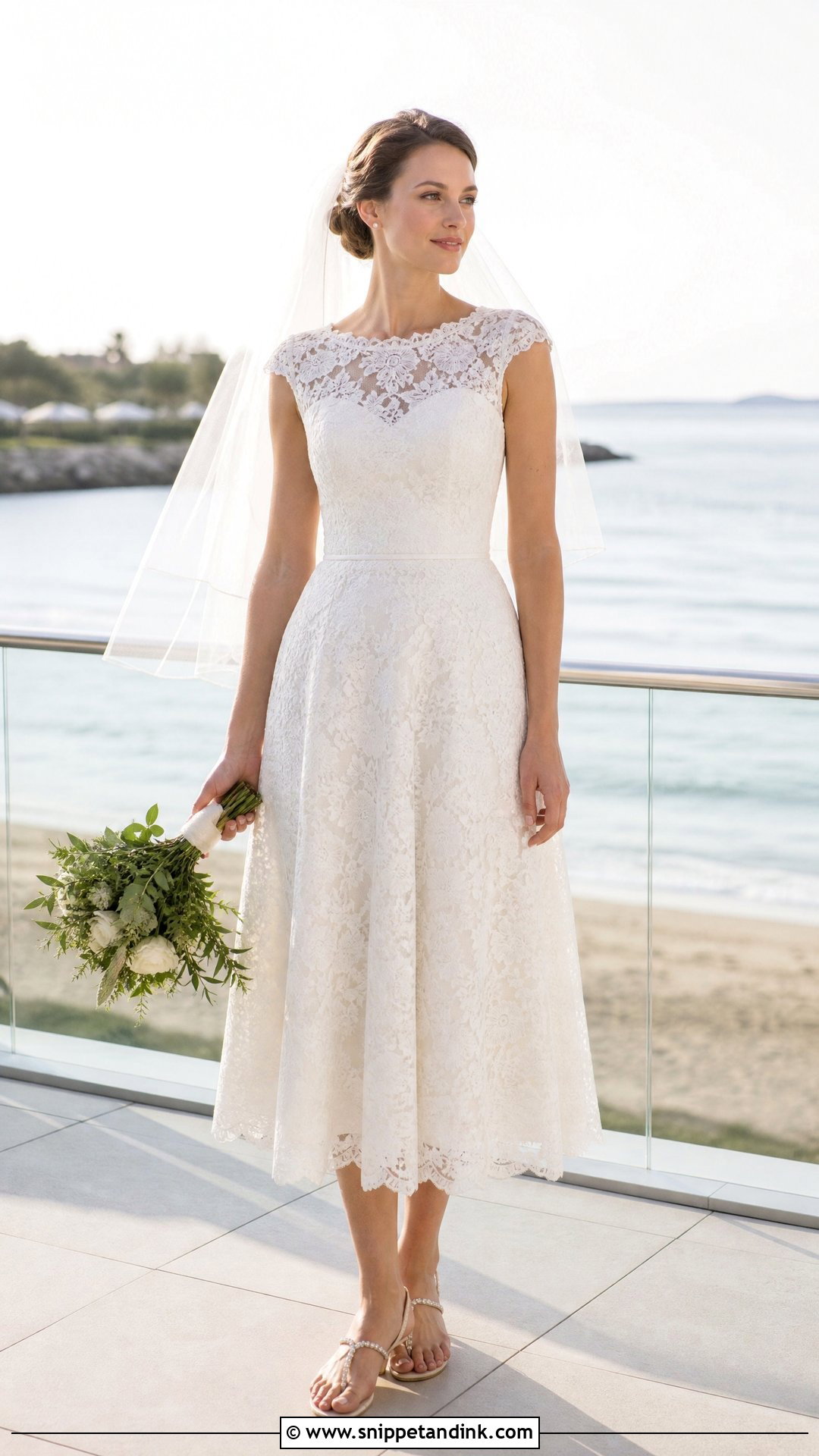 Lace Tea Length Beach Wedding Dress - Snippet and Ink - 20 Short Beach Wedding Dresses