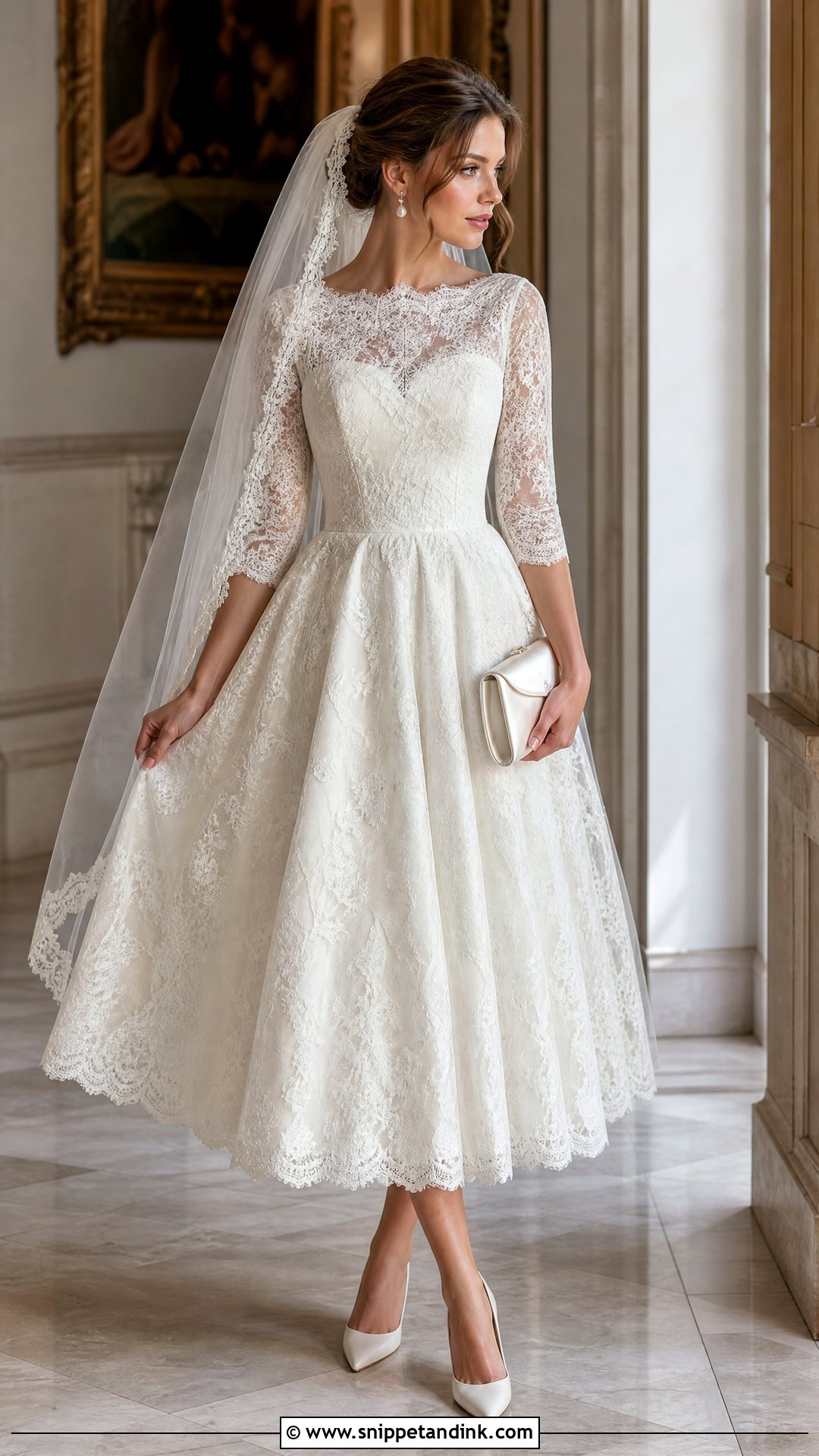 Lace Tea Length Bridal Dress With Sleeves - Snippet and Ink - 20 Tea Length Bridal Dresses