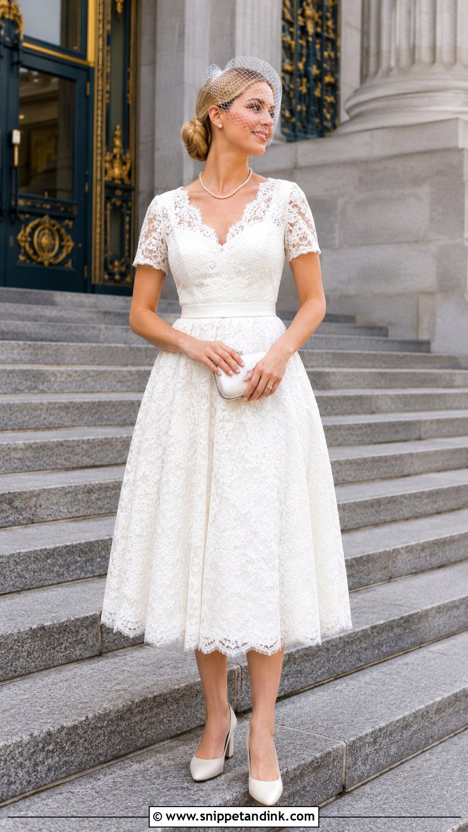 Lace Tea Length Civil Wedding Outfit - Snippet and Ink - 20 Civil Wedding Ideas Outfits