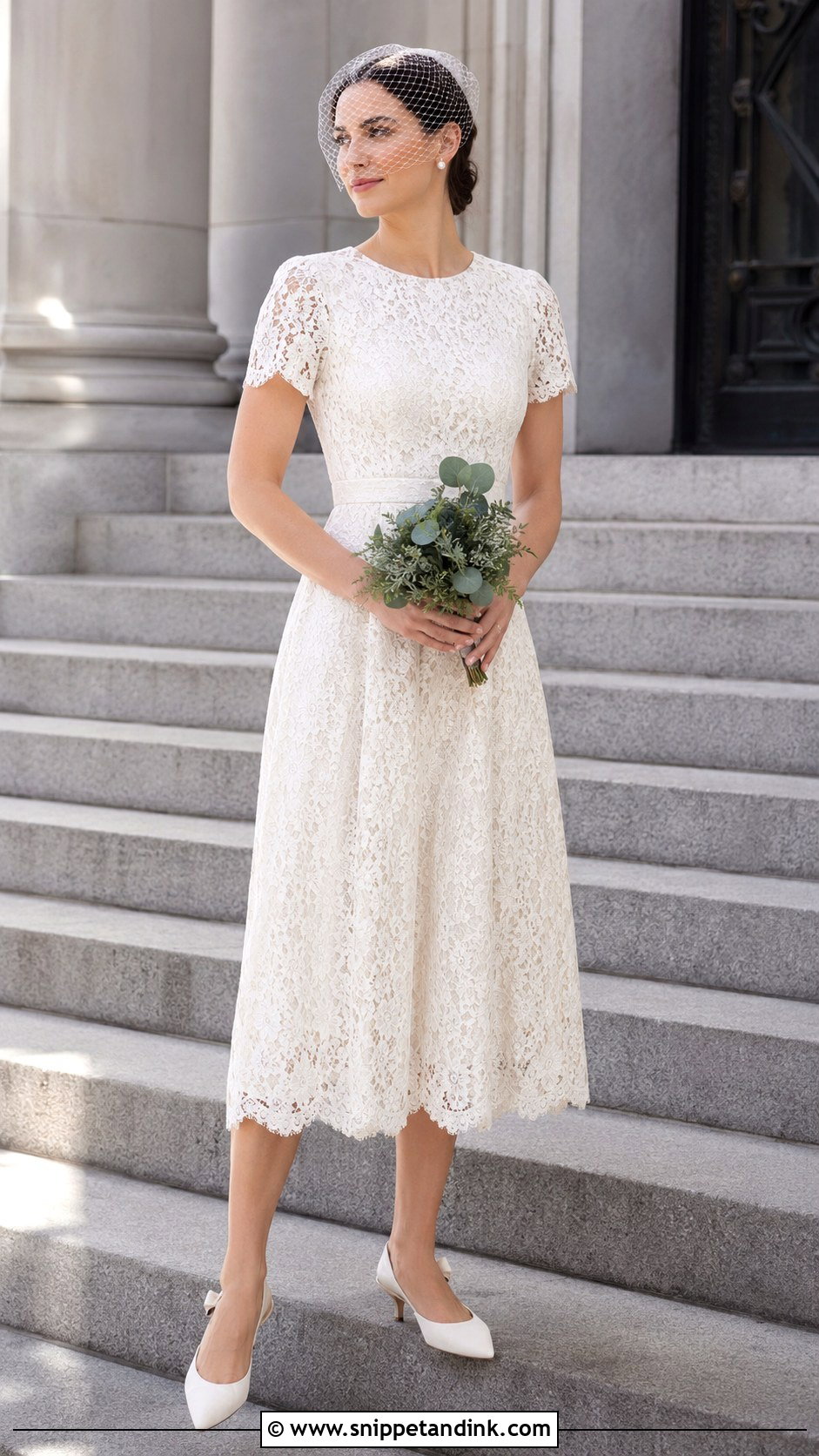 Lace Tea Length Civil Wedding Outfit - Snippet and Ink - 20 Casual Civil Wedding Outfit the Bride Ideas