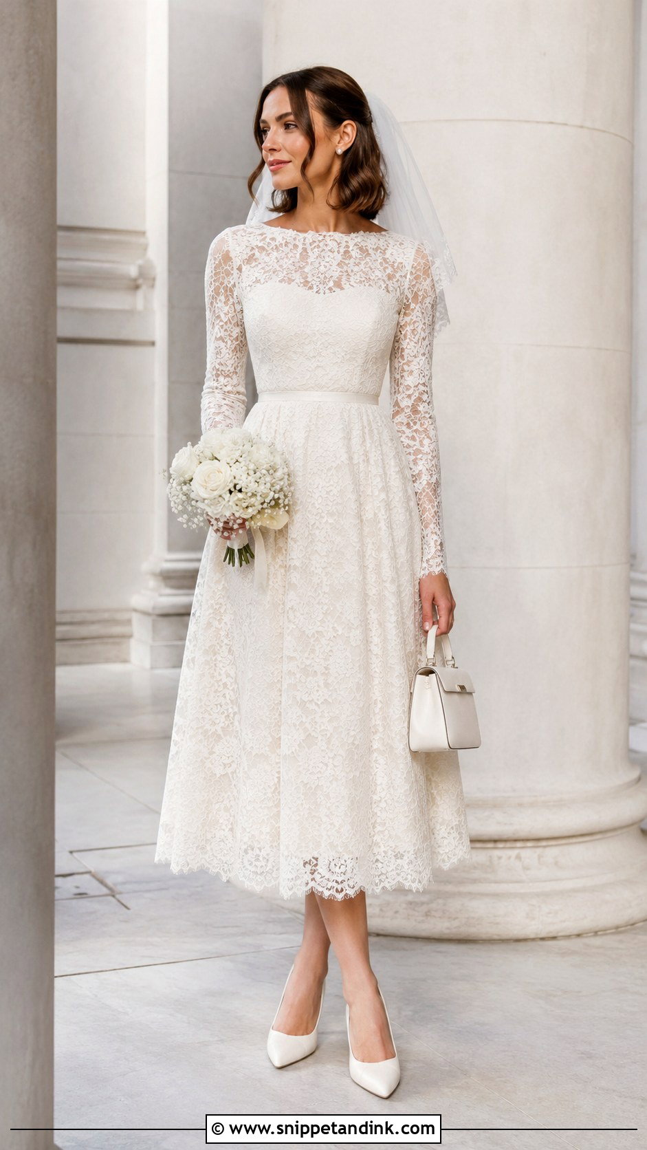 Lace Tea Length Courthouse Wedding Dress - Snippet and Ink - 20 Courthouse Wedding Outfit Bride Ideas
