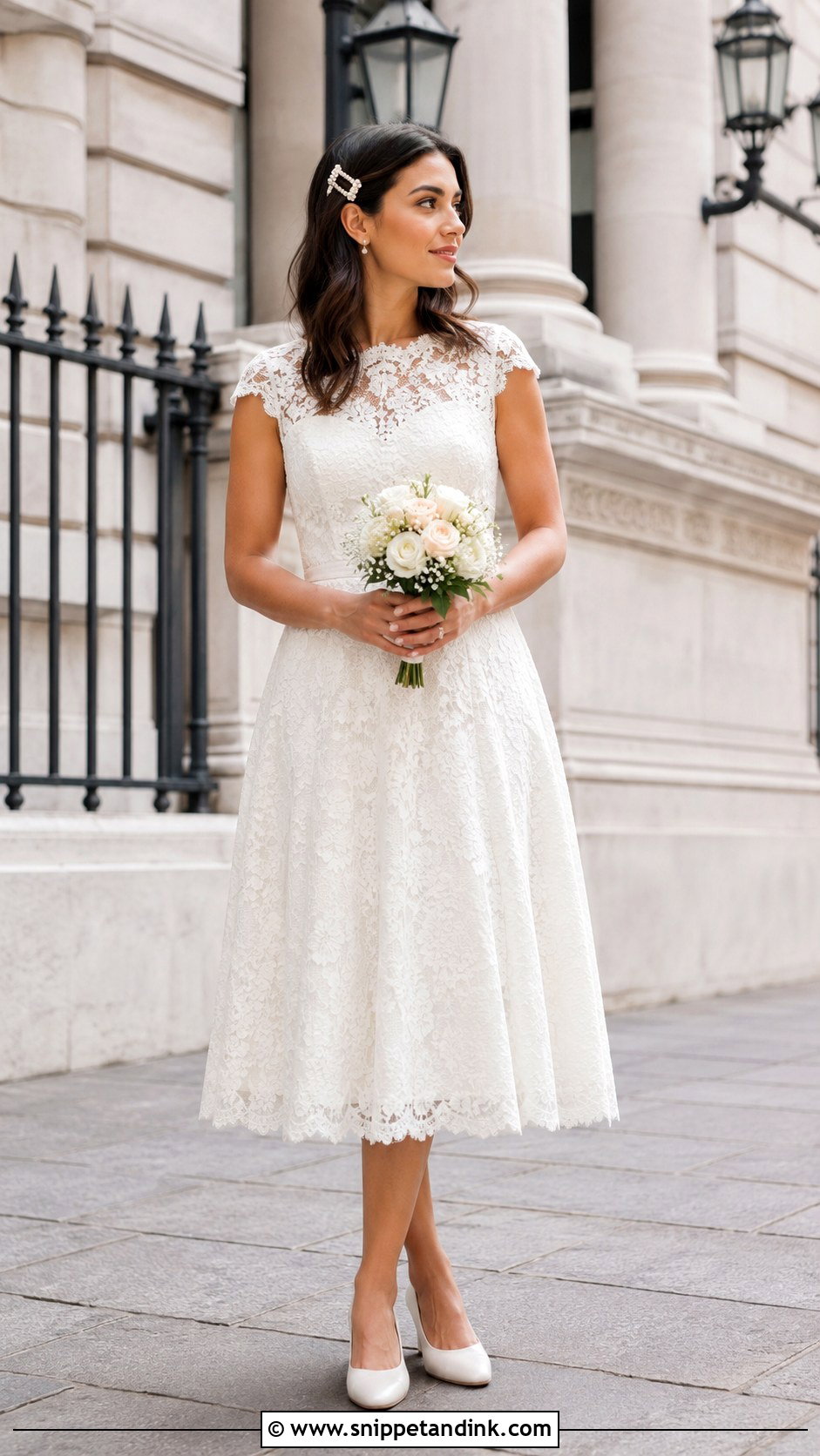 Lace Tea Length Courthouse Wedding Dress - Snippet and Ink - 25 Courthouse Wedding Dresses