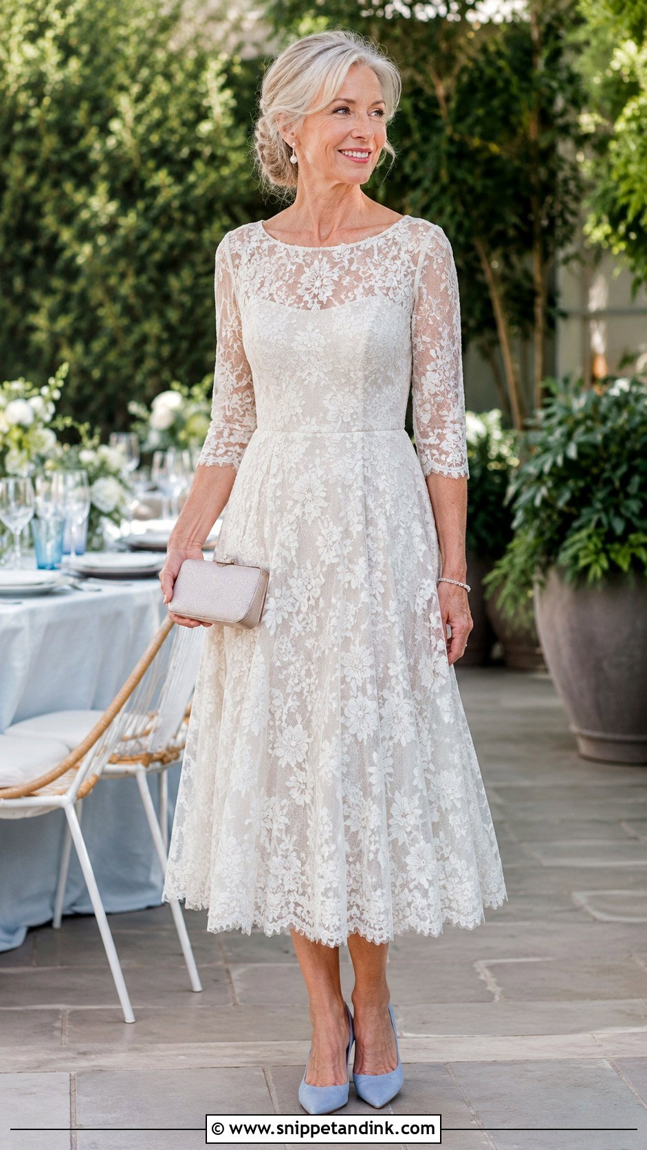 Lace Tea Length Dress After Ceremony Outfit - Snippet and Ink - 20 After Ceremony Outfit for Bride Ideas