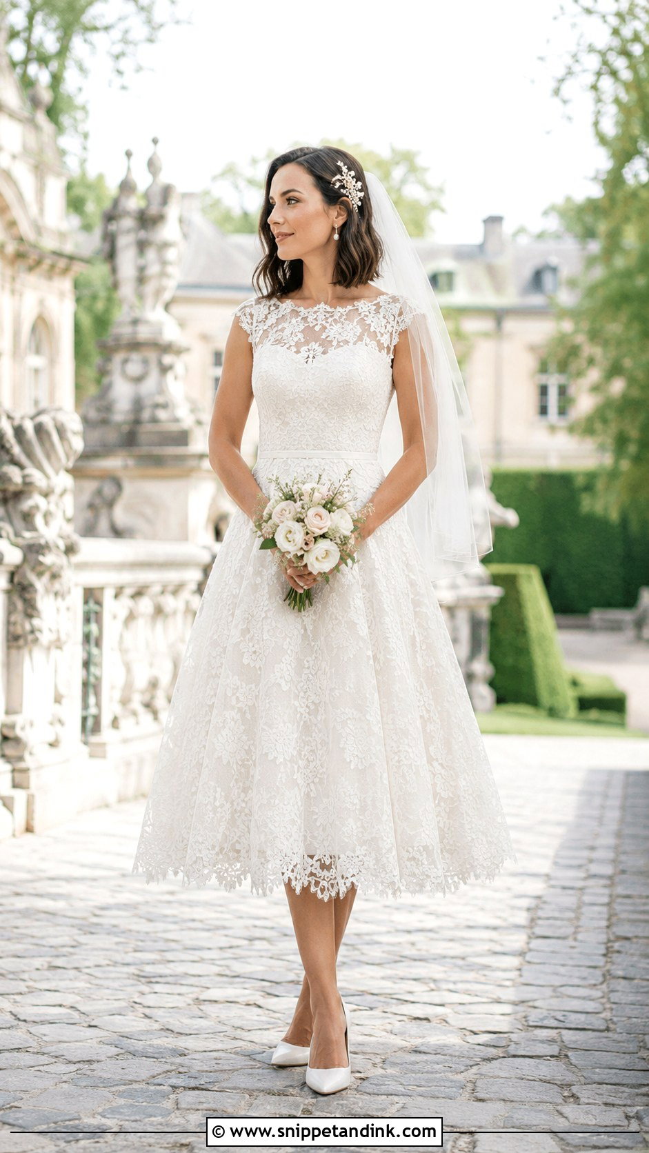 Lace Tea Length Micro Wedding Dress - Snippet and Ink - 20 Micro Wedding Dress Ideas