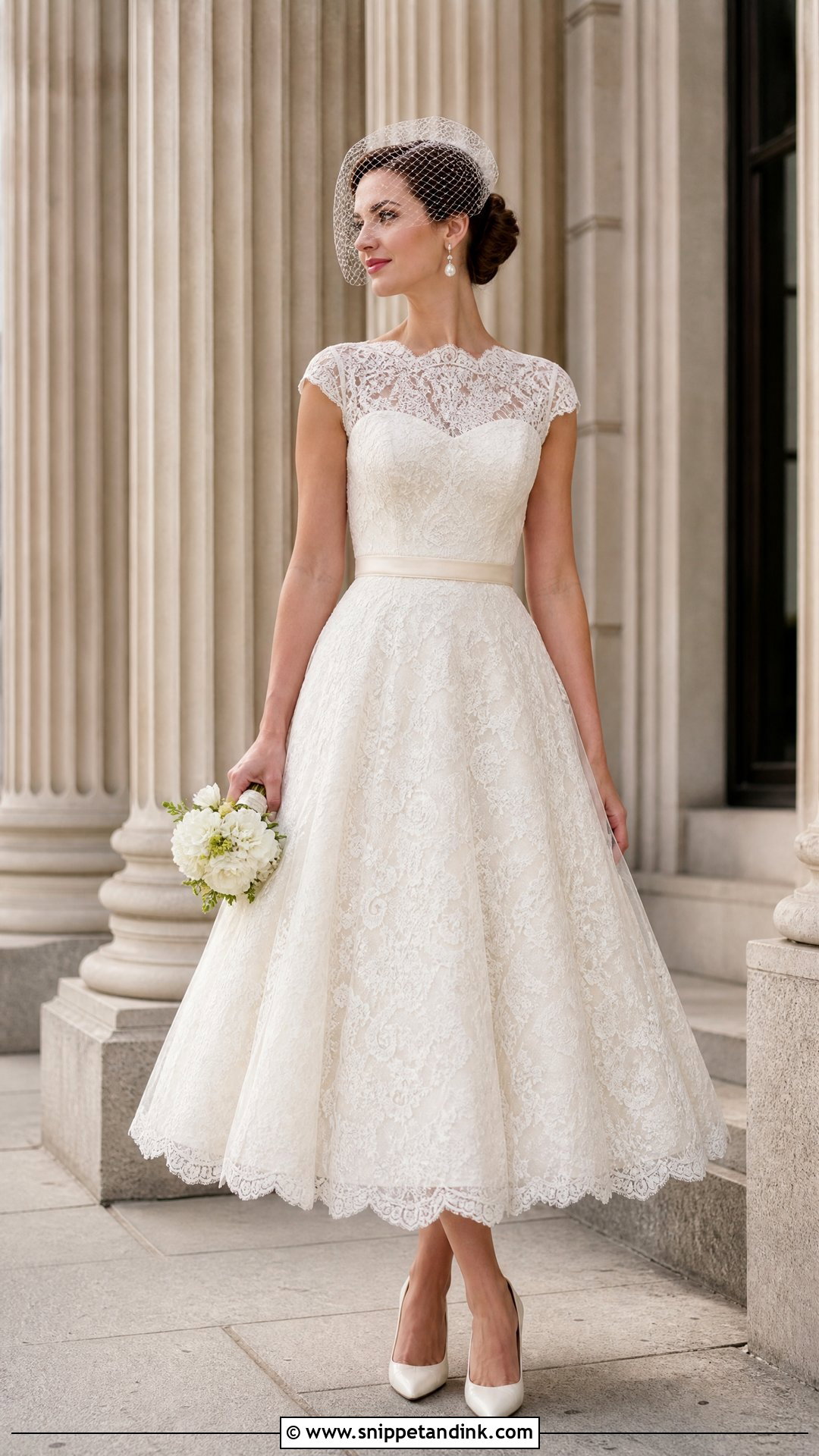 Lace Tea Length Town Hall Wedding Dress - Snippet and Ink - 20 Town Hall Wedding Dress Ideas