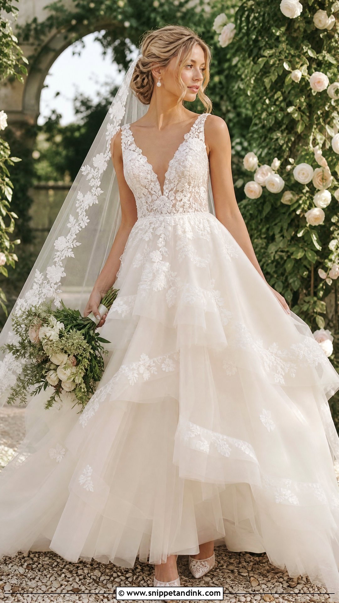 Lace Tiered Tulle Wedding Dress - Snippet and Ink - 20 Tiered Tulle Wedding Dress Ideas