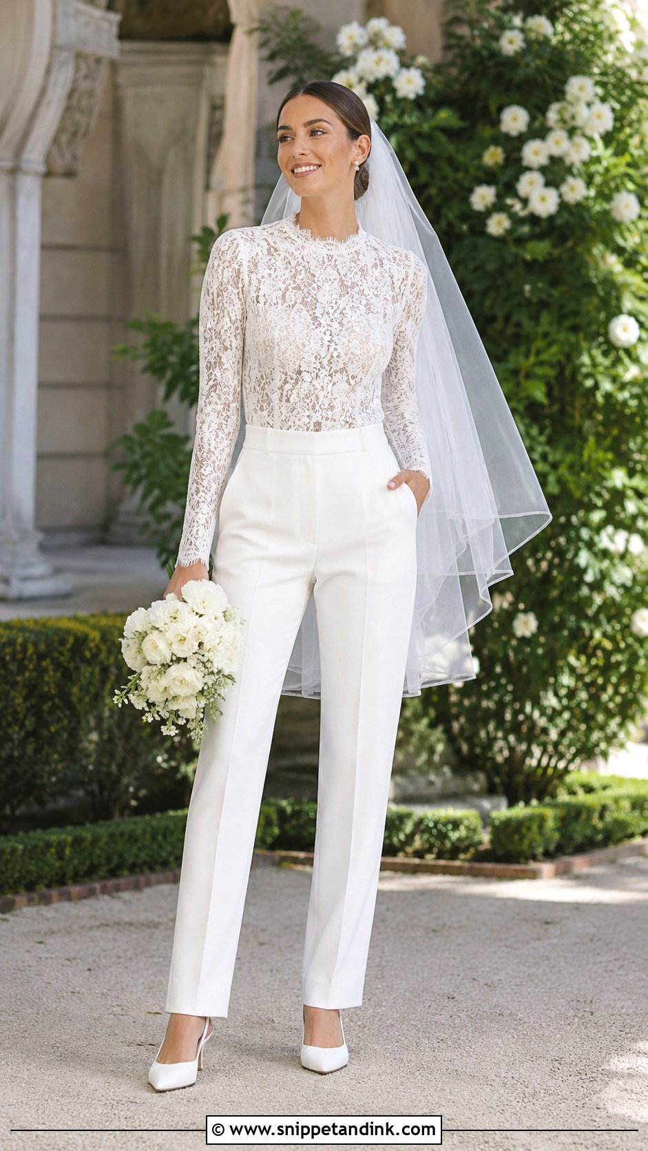 Lace Top And Crepe Bridal Pants - Snippet and Ink - 20 Bridal Pants Ideas