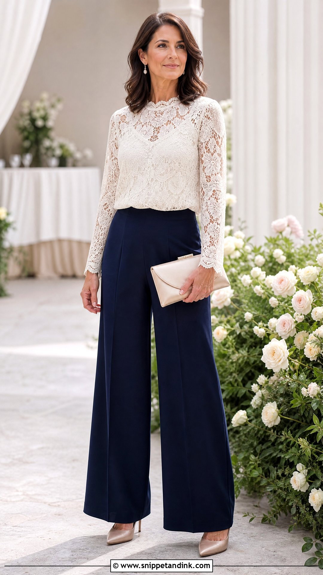 Lace Top And Dress Pants Wedding Outfit - Snippet and Ink - 25 Dressy Pants Outfits for Wedding