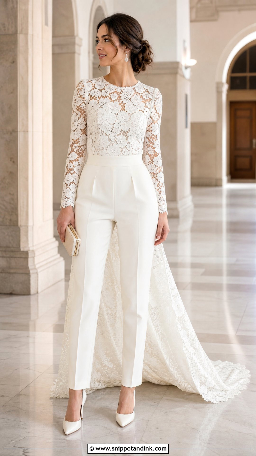 Lace Top And Tailored Pants Bridal Set - Snippet and Ink - 25 Bridal Two Piece Set Ideas