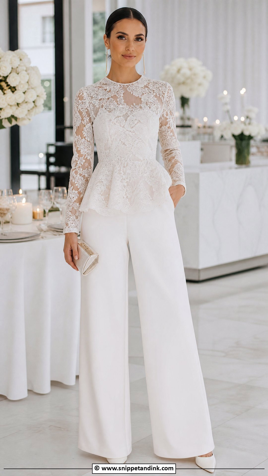 Lace Top And Wide Leg Pants For Wedding - Snippet and Ink - 35 Latest Lace Styles for Wedding