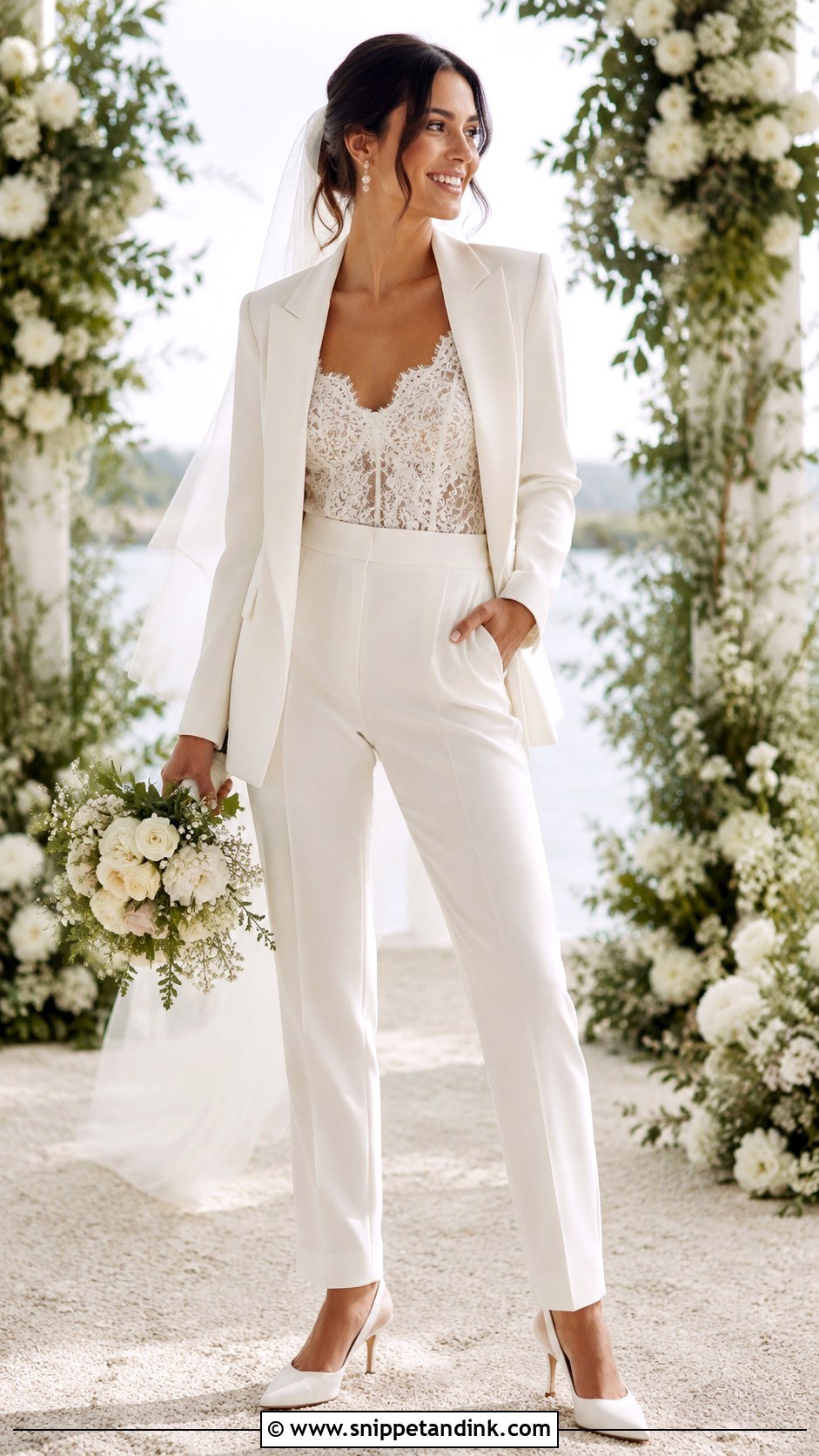 Lace Top Bridal Pant Suit - Snippet and Ink - 20 Bridal Pant Suit Ideas