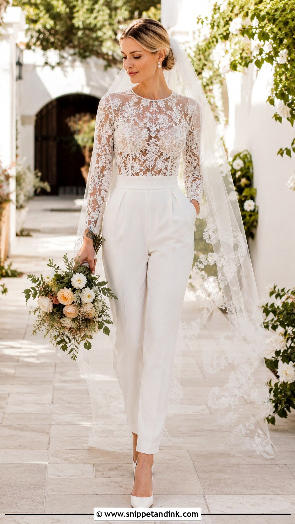 Lace Top and Bridal Trousers - Snippet and Ink - 20 Bride Pants Ideas