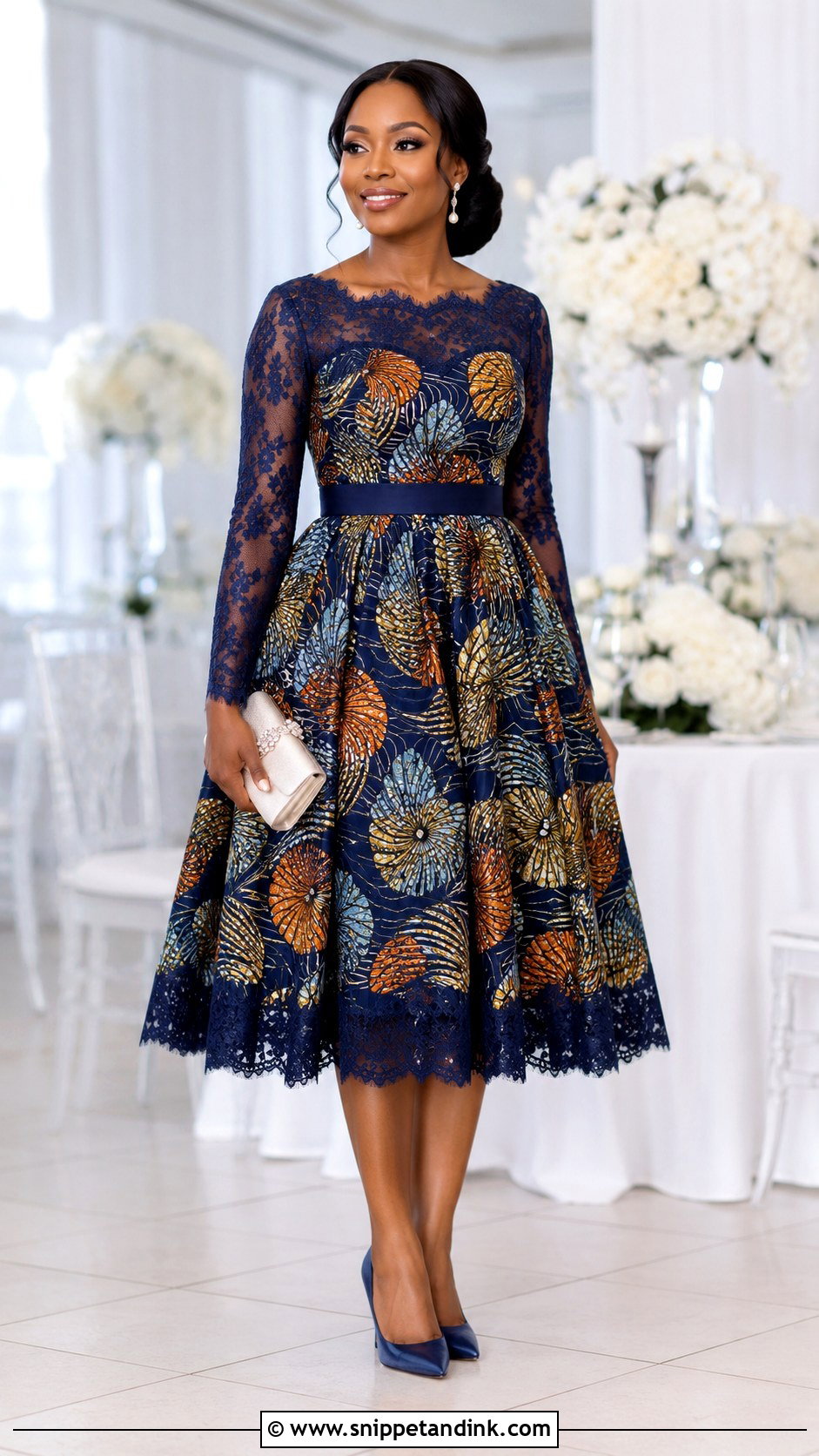 Lace Trim Ankara Flared Midi Gown - Snippet and Ink - 20 Ankara Fled Gown Ideas