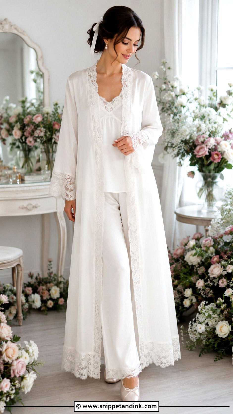 Lace Trim Long Bridal Robe - Snippet and Ink - 20 Long Bridal Robes Ideas